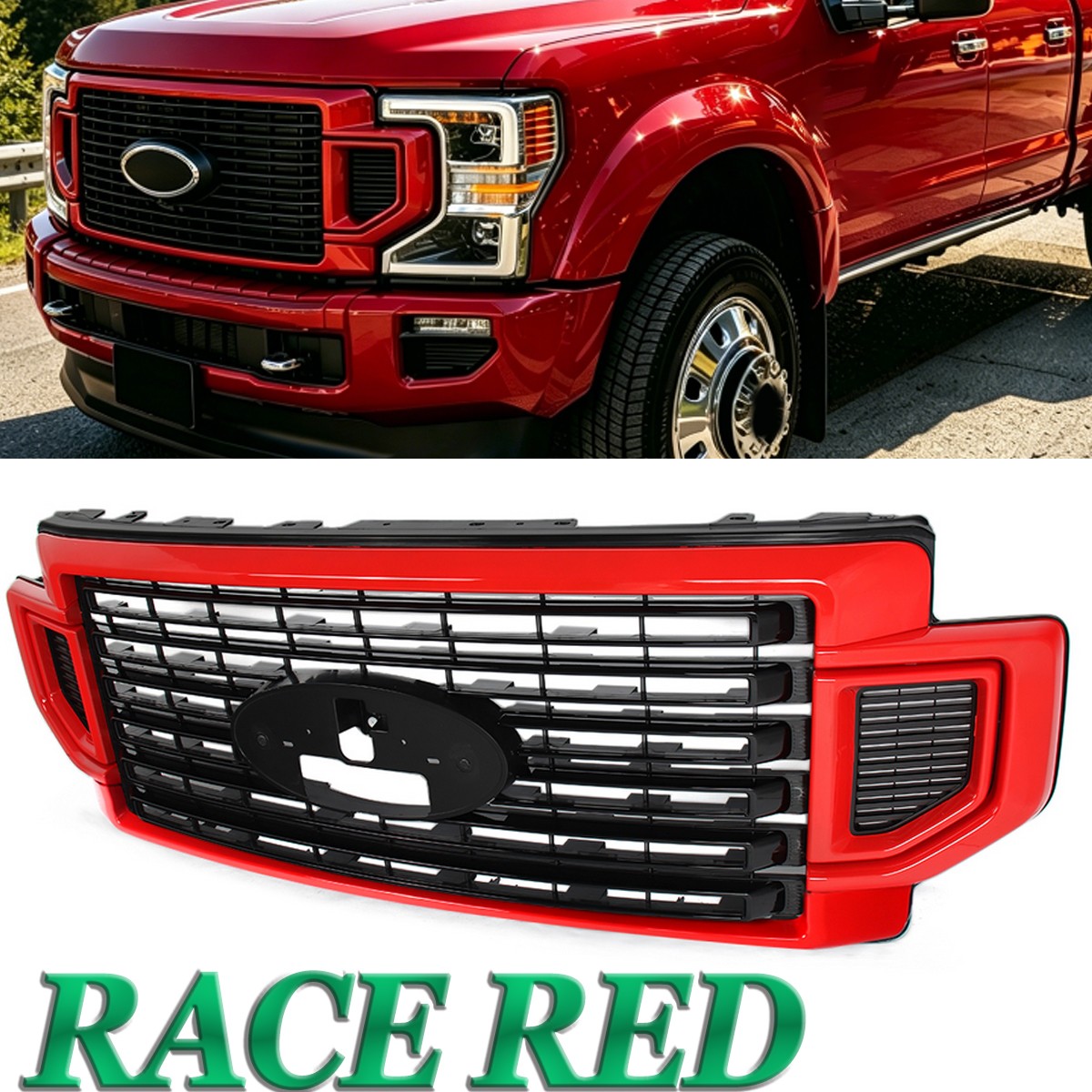 W/Trim Front Bumper Grille Assembly Race Red For Ford Super Duty F250 F450 20-22 W/Trim Front Bumper Grille Assembly Race Red For Ford Super Duty F250 F450 20-22