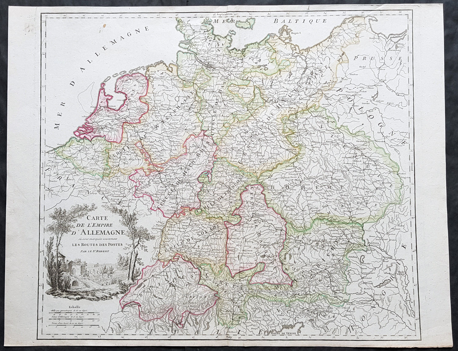 1757 Robert De Vaugondy Large Antique Map of Germany, Bohemia, Austria 1757 Robert De Vaugondy Large Antique Map of Germany, Bohemia, Austria