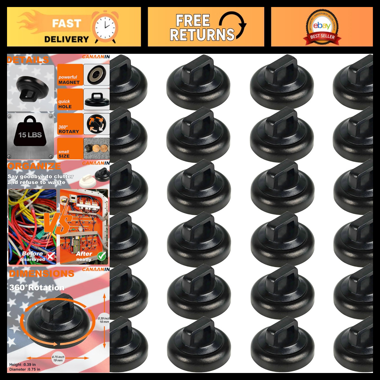 Magnetic Zip Tie Mount Clips - Strong Multipurpose Cable Holder for Home & Offic
