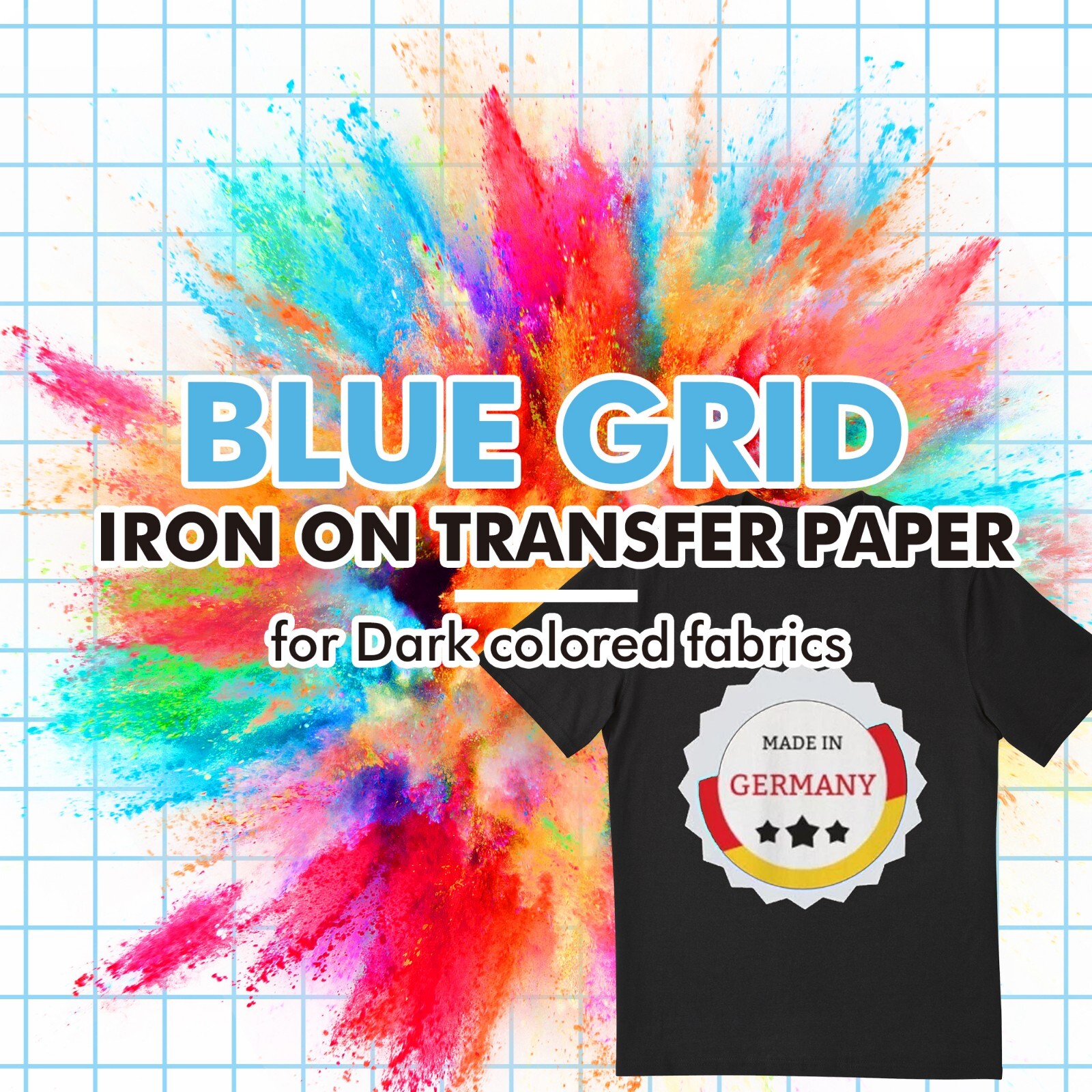 200 Sheets Bulk DARK Cotton Printable Heat Transfer Paper Iron-on Blue Grid 8.5