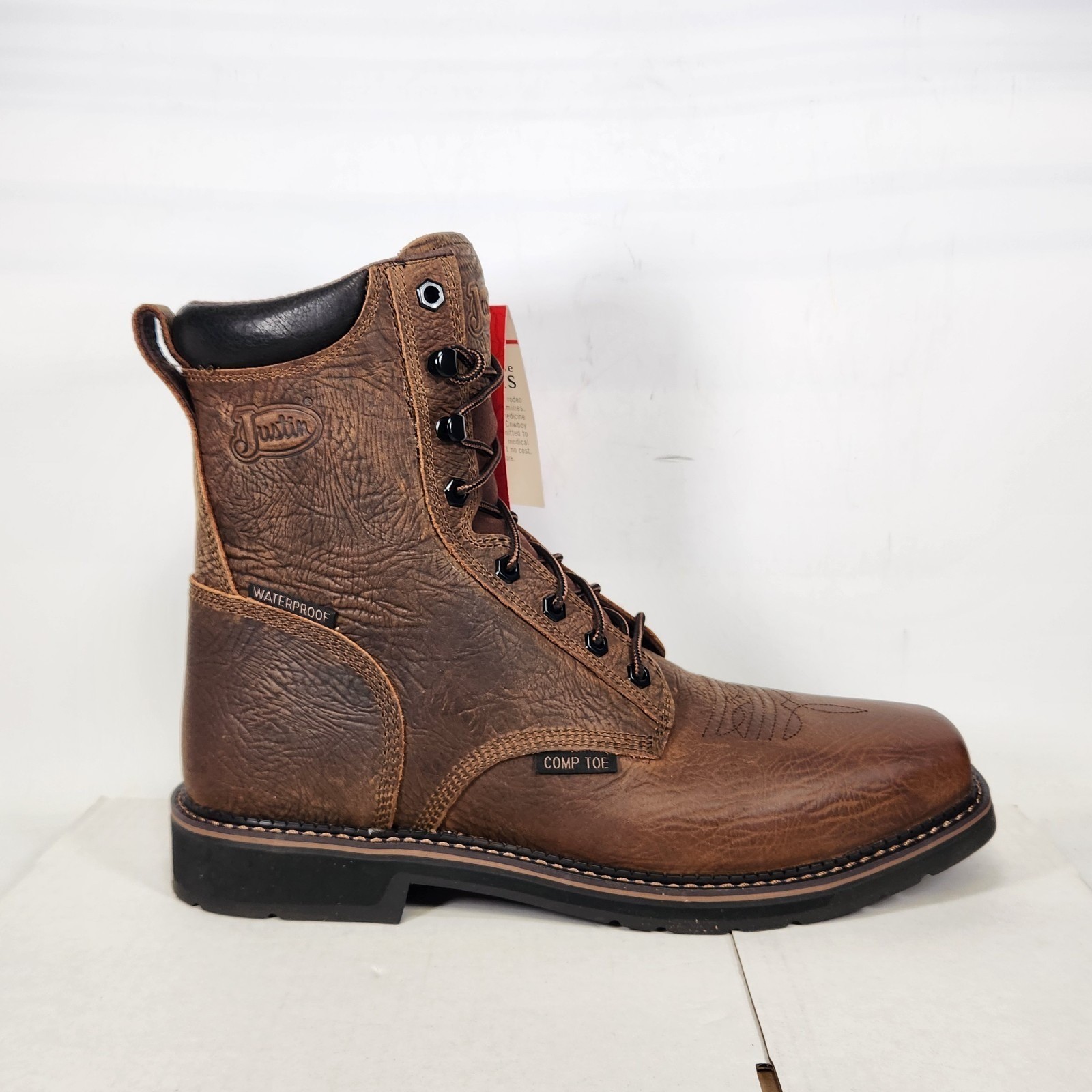 Justin Work Boots Mens Size 12 Brown Waterproof Square Composite Toe Driller