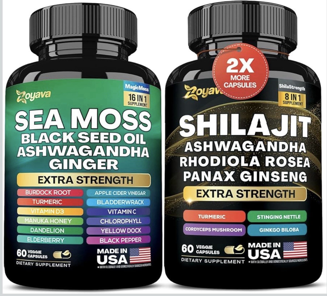 Dynamic Vitality Bundle - Zoyava Extra Strength Sea Moss & Shilajit -Made in USA
