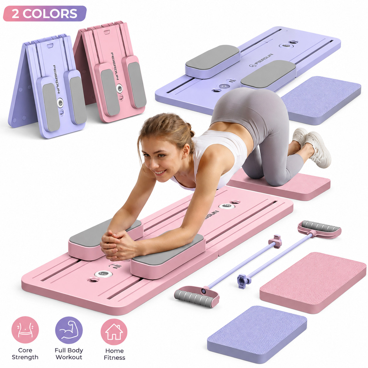 Multi-Function Pilates Board Set Foldable Reformer Workout Board 300LB 2 Colors