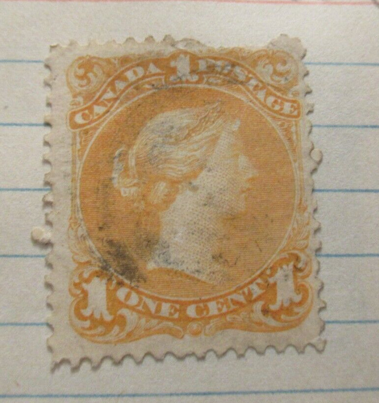 1868-1876 Antique Stamp, Canada SC#22, 1 Cent, from Estate Collection 1868-1876 Antique Stamp, Canada SC#22, 1 Cent, from Estate Collection