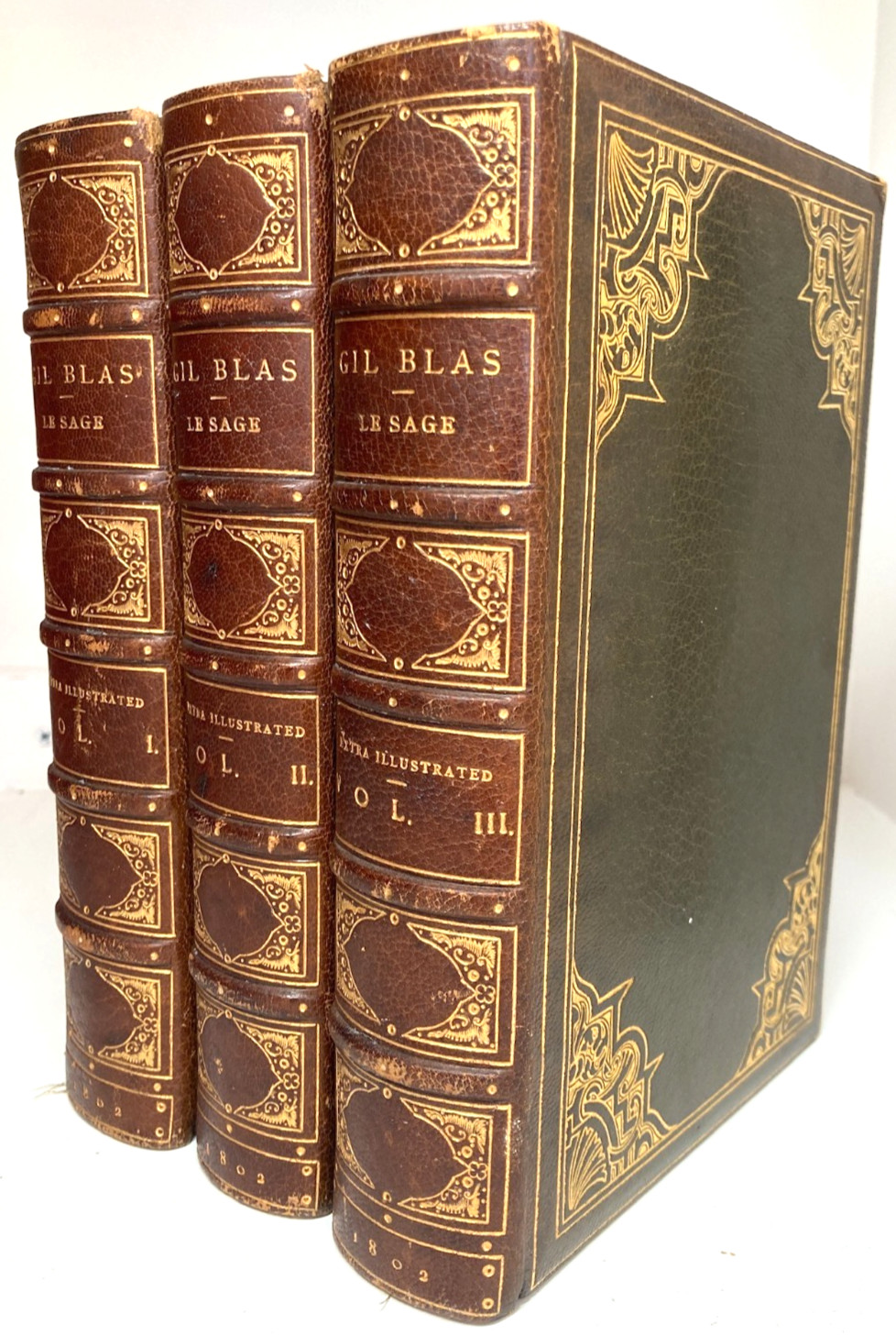 1802 GIL BLAS 3v BAYNTUN Morocco EXTRA-ILLUSTRATED 64 Hand-Colored Plates