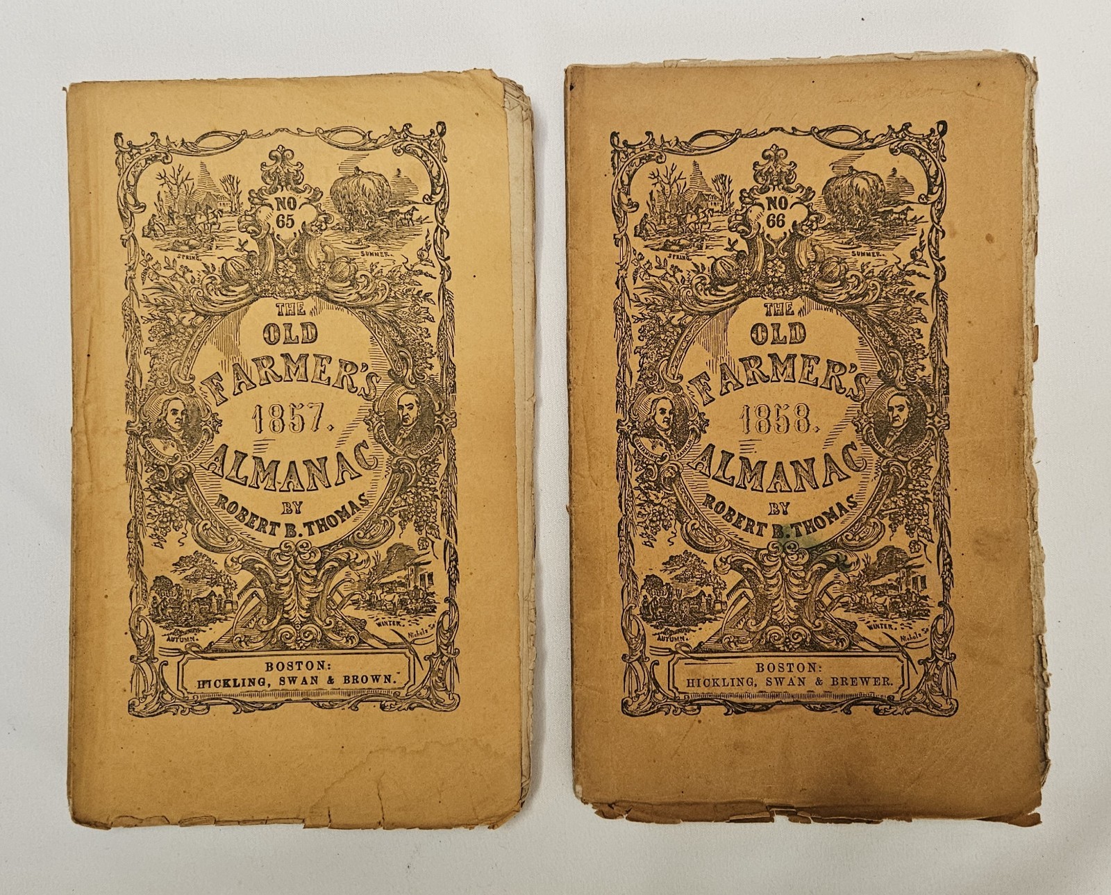 1857-1858 Old Farmer's Almanack Robert B Thomas Nos 65-66 Original Wraps