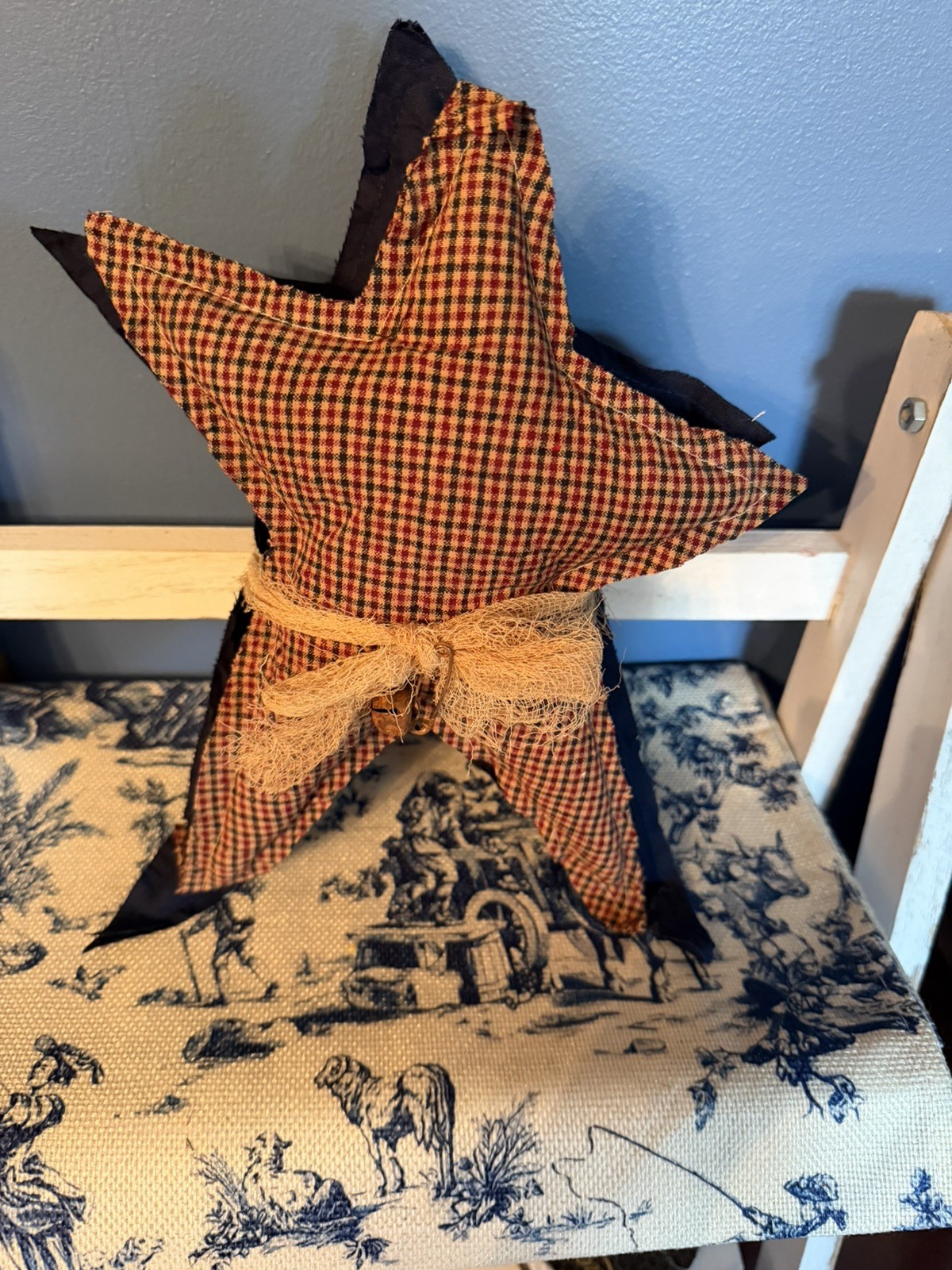 Primitive Folk Art Stars Americana Heritage Plaid Handmade