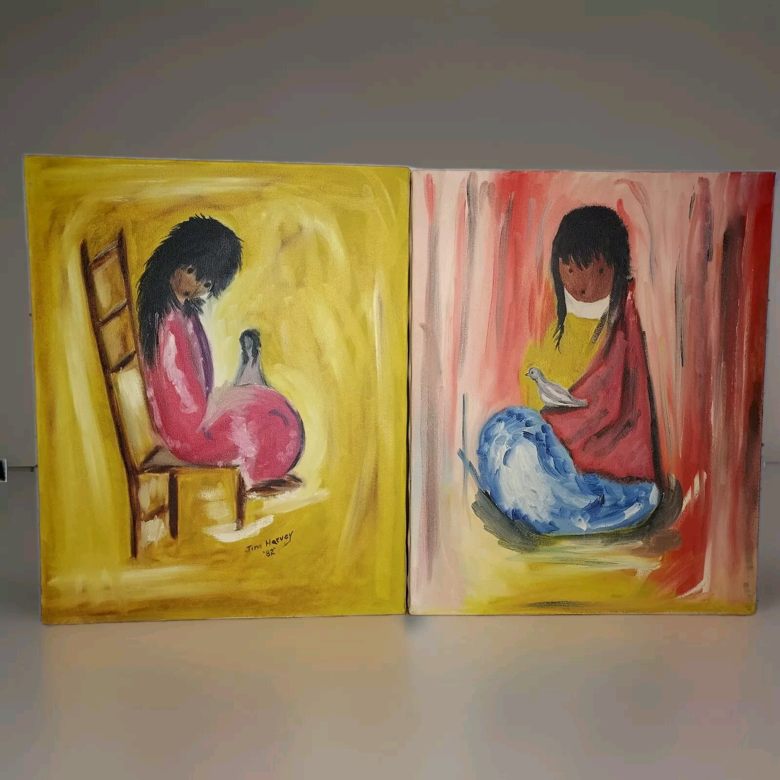 Painting Canvas Art Southwest Native White Dove DeGrazia Style Signed OOAK Painting Canvas Art Southwest Native White Dove DeGrazia Style Signed OOAK