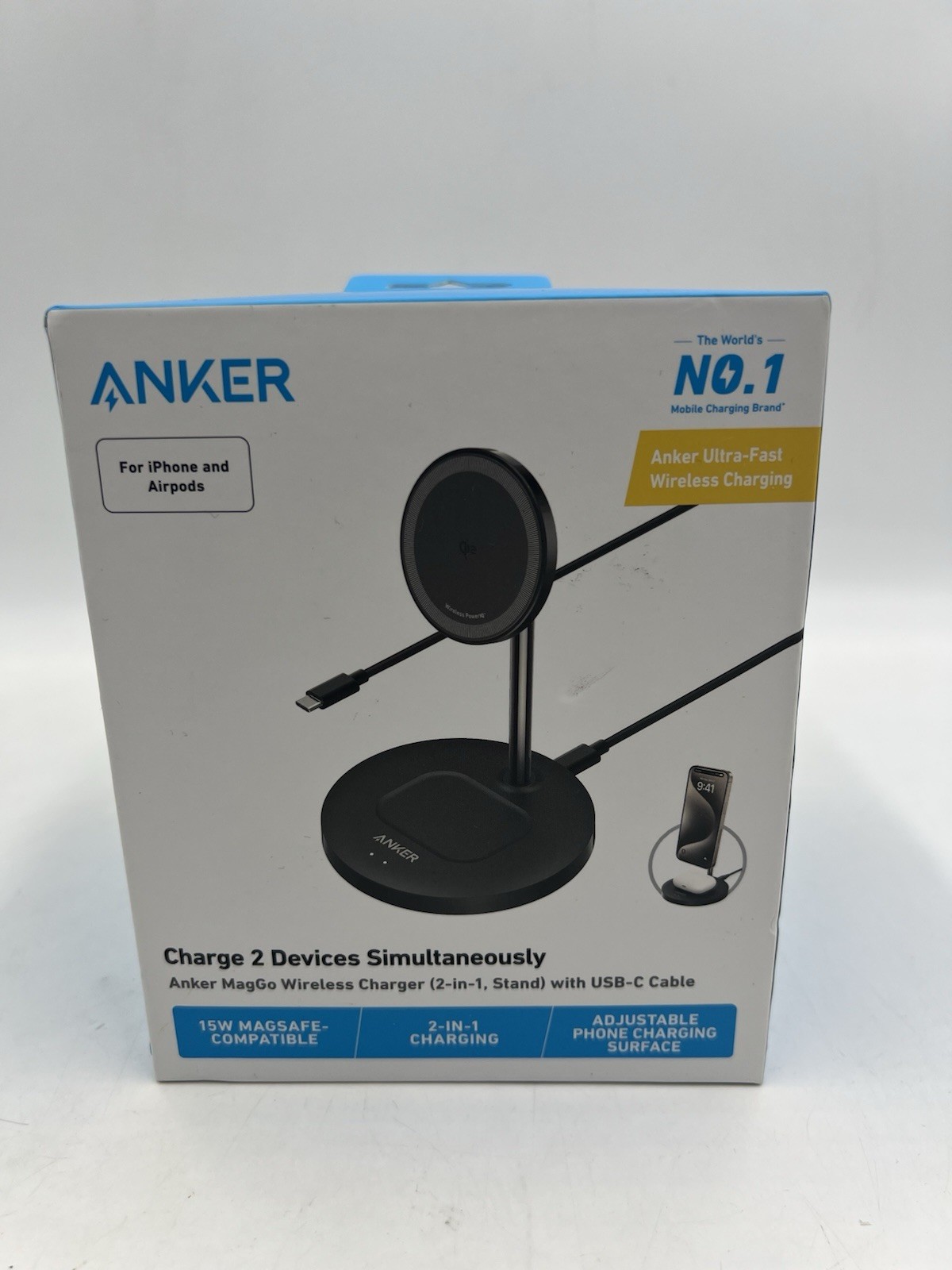 Anker MagGo Wireless Charging Stand, PowerWave 2-in-1 Magnetic Stand Lite