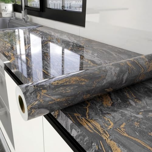 Glossy Thick Marble Contact Paper for Countertops Peel and Stick Wallpaper