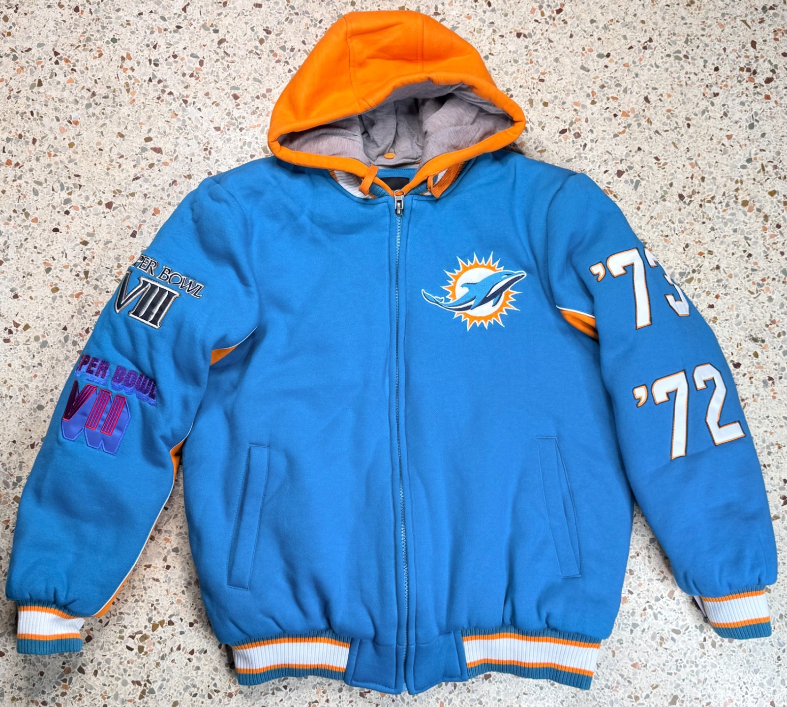 NFL G-III Miami Dolphins Vtg \'73 \'72 Super Bowl Removable Hood Jacket Size M