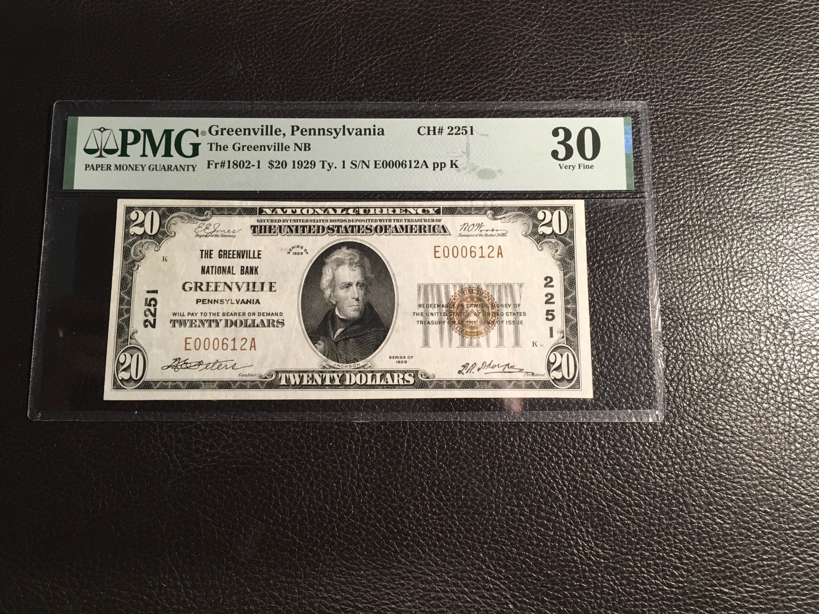 20.00 1929 National Greenville PA PMG 30 VF 20.00 1929 National Greenville PA PMG 30 VF