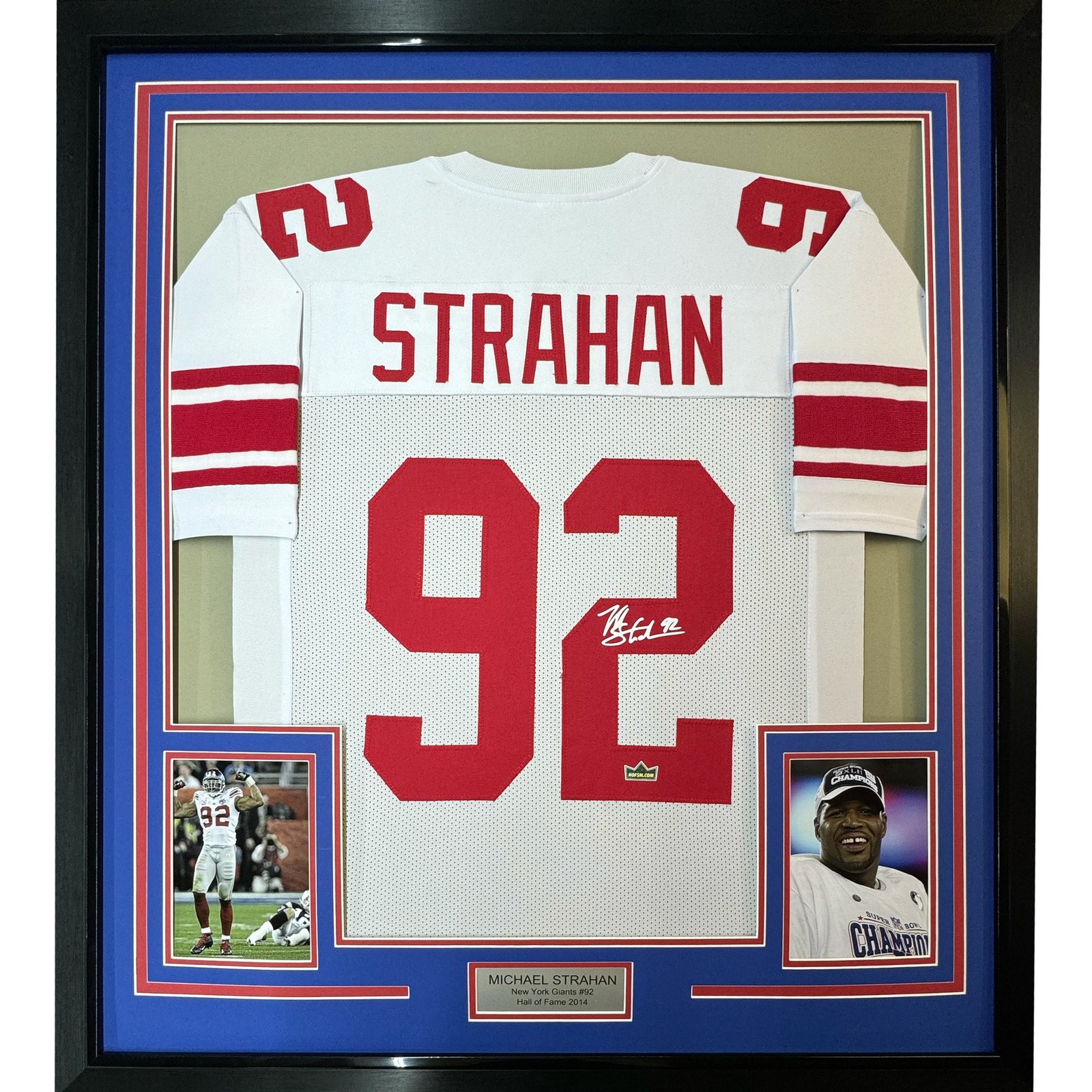 Framed Facsimile Autographed Michael Strahan 35x39 New York White Jersey Framed Facsimile Autographed Michael Strahan 35x39 New York White Jersey