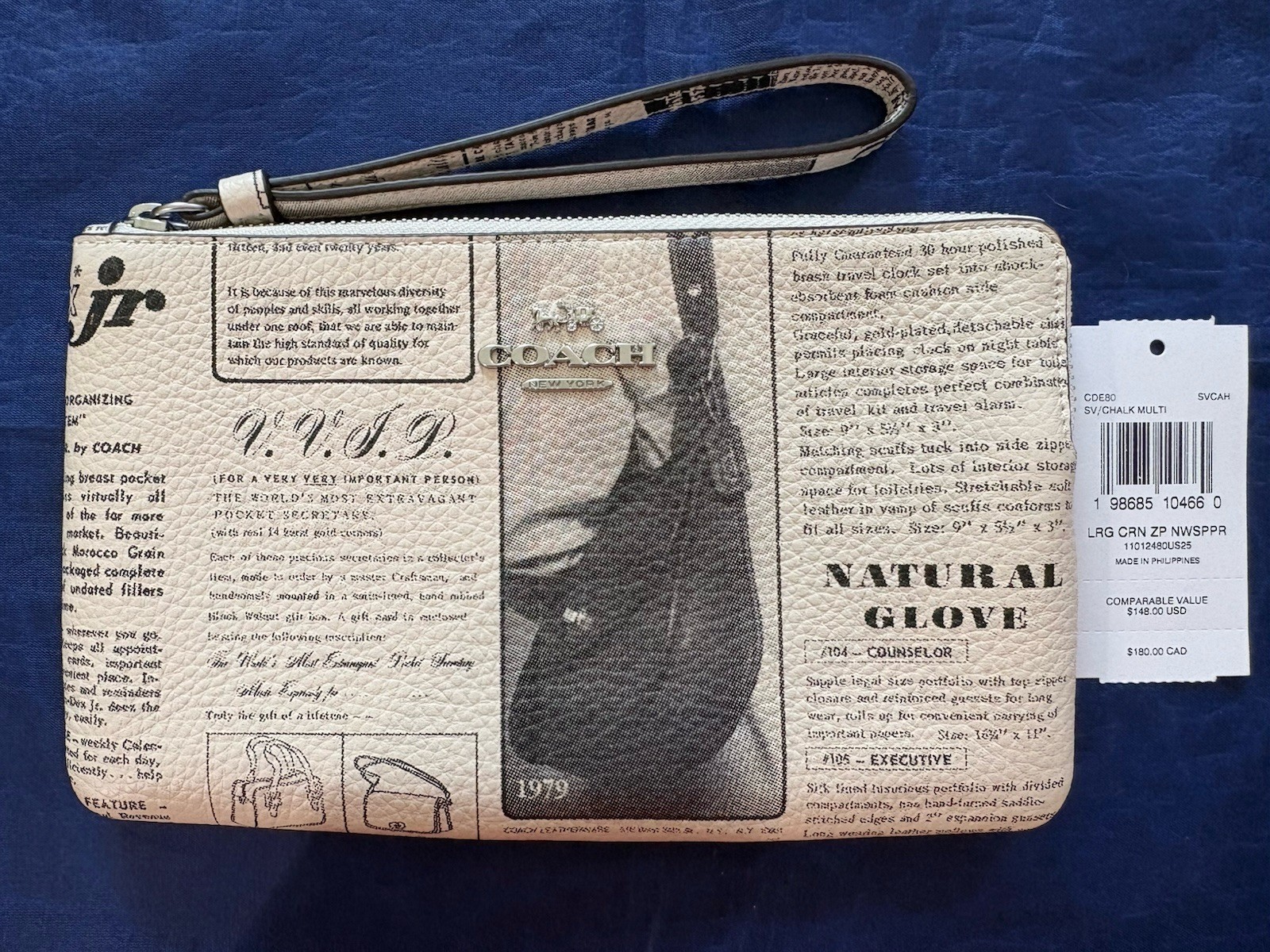 COACH LGE CORNER ZIP NEWSPRINT WRISTLET/CLUTCH CDE80 NWT SILVER/CHALK/MULTI NWT COACH LGE CORNER ZIP NEWSPRINT WRISTLET/CLUTCH CDE80 NWT SILVER/CHALK/MULTI NWT