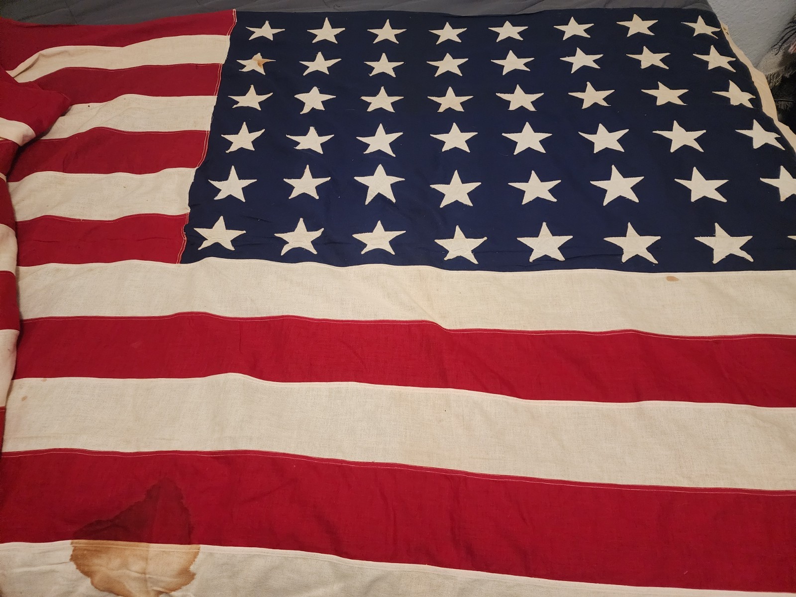 VINTAGE WWI/WWII 48 Star Annin & Co Wool US Flag Sewn Stars 5x9.5 Burial Casket VINTAGE WWI/WWII 48 Star Annin & Co Wool US Flag Sewn Stars 5x9.5 Burial Casket
