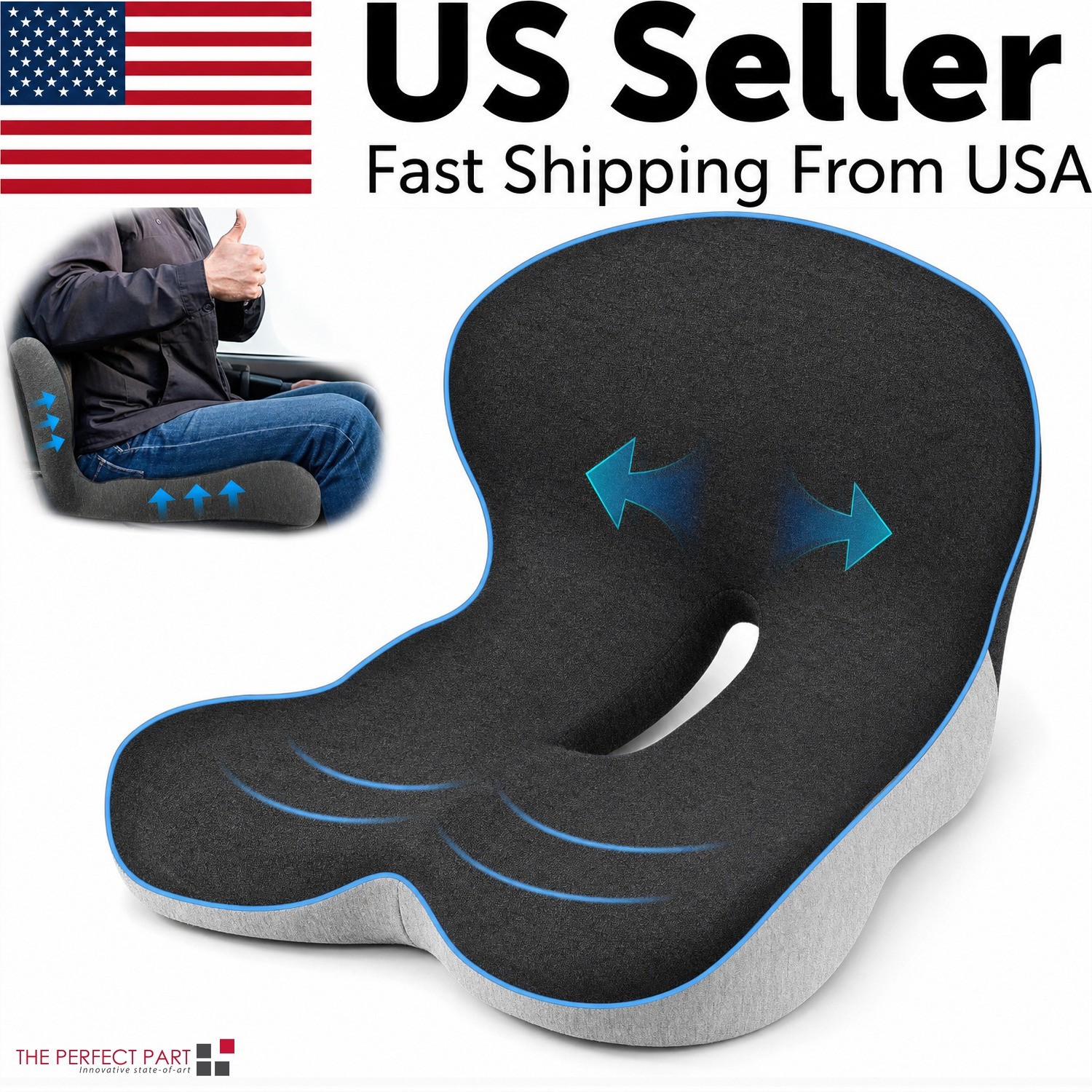 Memory Foam Seat Cushion w/Lumbar Support Pillow for Back & Sciatica Pain Relief Memory Foam Seat Cushion w/Lumbar Support Pillow for Back & Sciatica Pain Relief