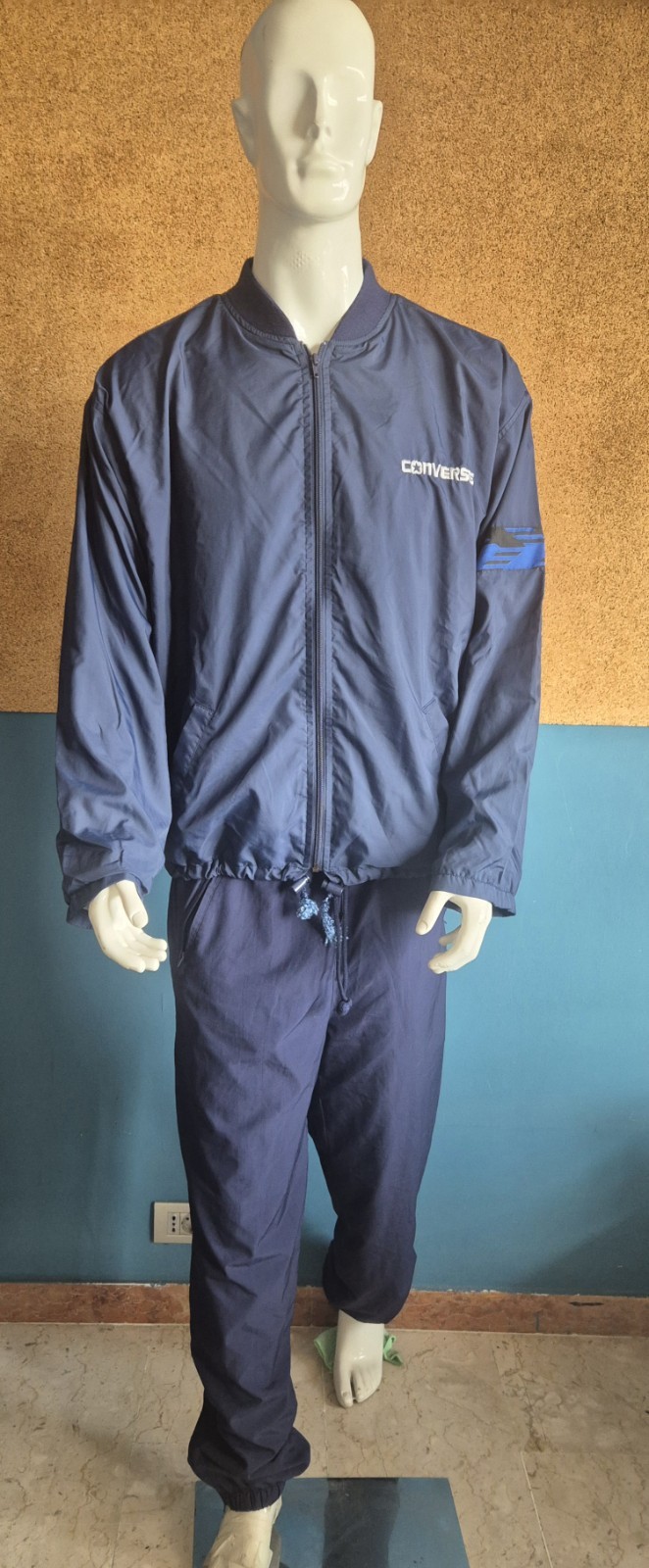​VTG 80s 90s Converse All Star Tracksuit Navy Blue Nylon Jacket Pants Set L