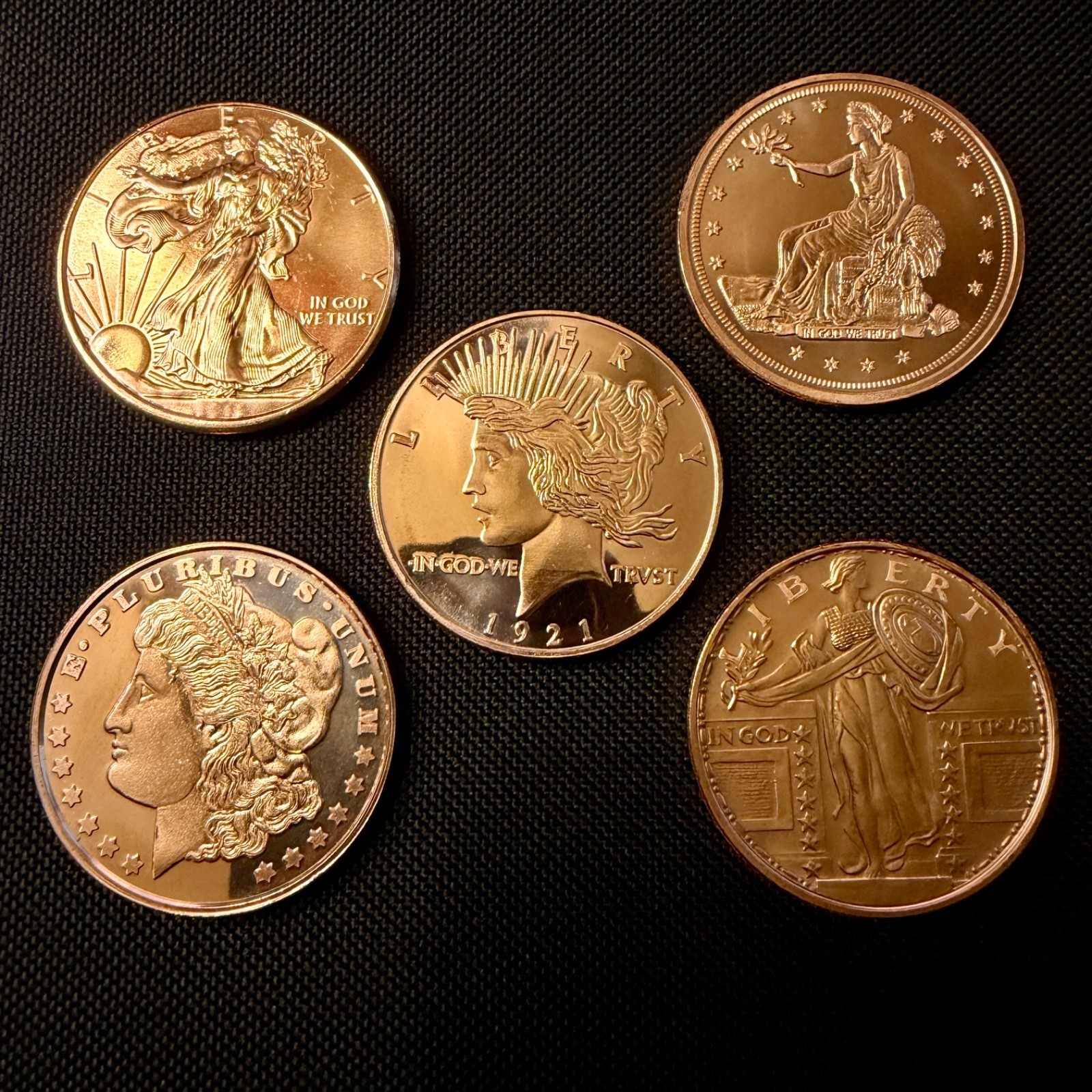 5pc Liberty Copper Round Set 1 oz .999 – Morgan Peace Walking Standing Seated