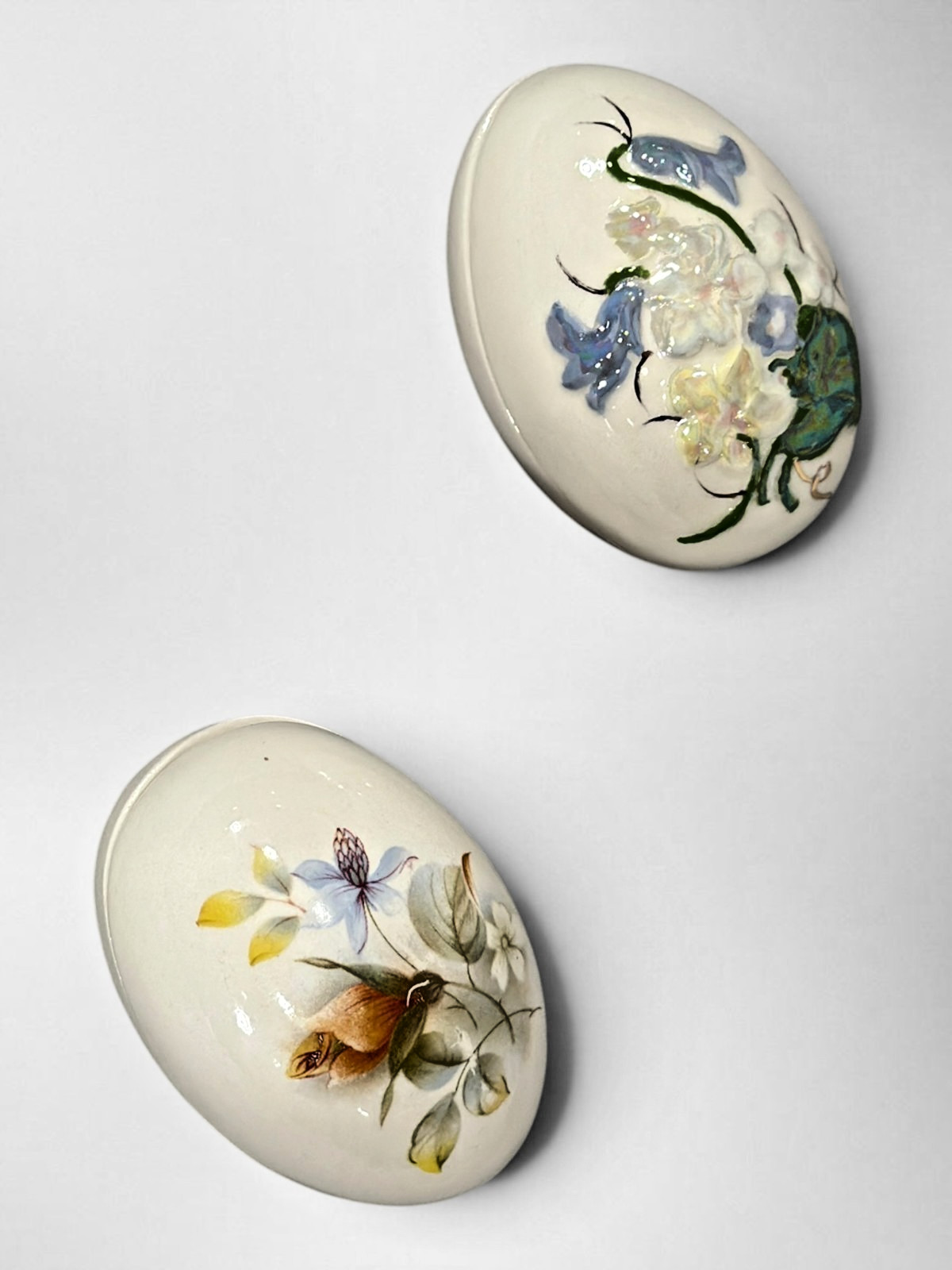 Vintage Arnel's HOM Ceramic Egg Trinket Boxes Set 2 Floral Hand Painted