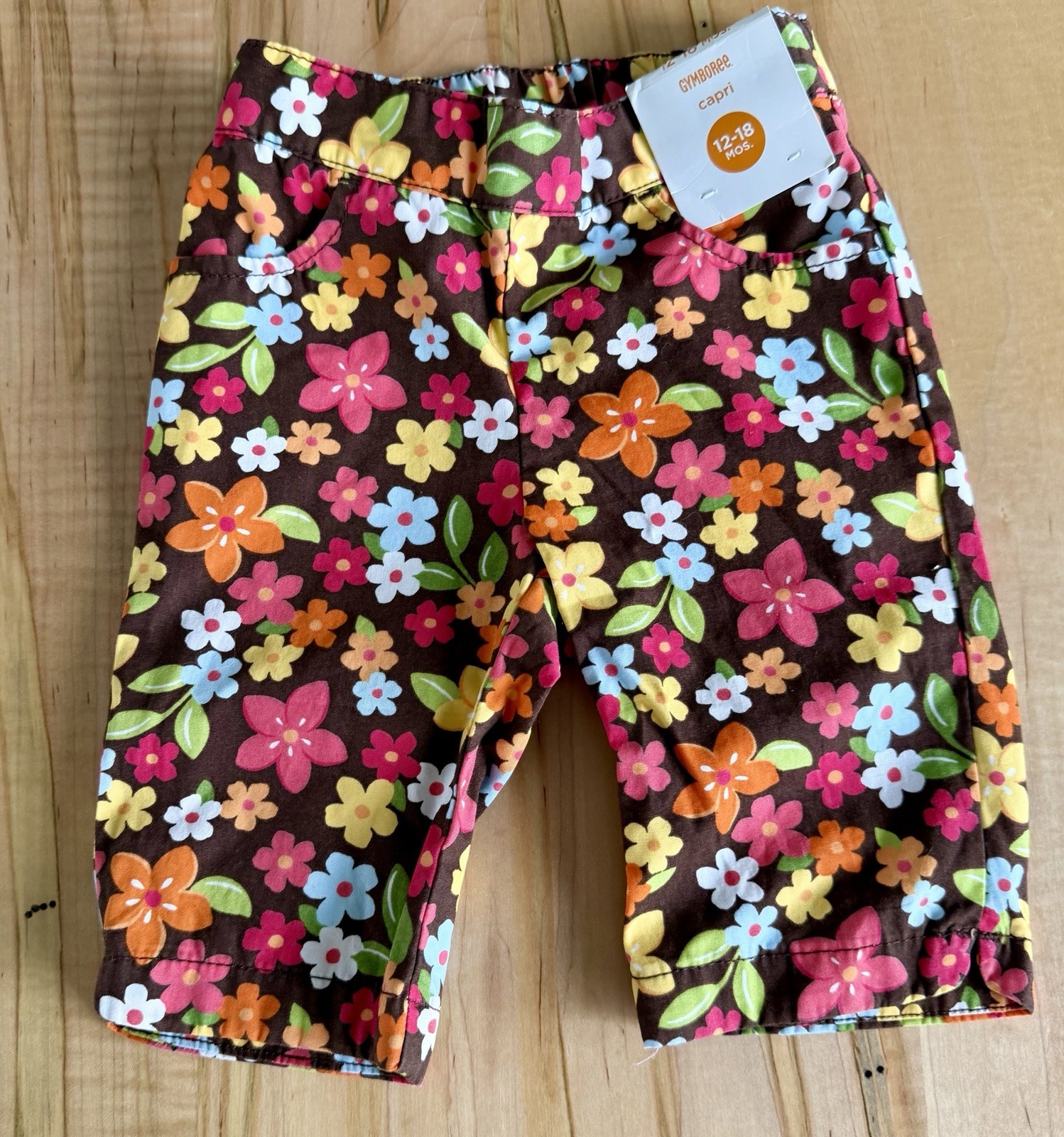 Gymboree Girls Floral Capri Pants 12-18 Mos Brown Multicolor Cotton Pull-On Gymboree Girls Floral Capri Pants 12-18 Mos Brown Multicolor Cotton Pull-On