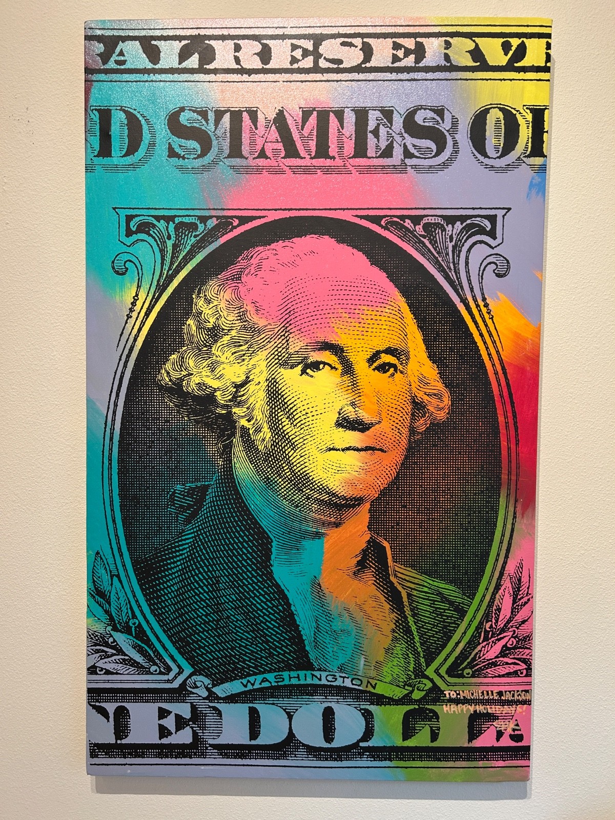 STEVE KAUFMAN ORIGINAL  Painting George Washington $1 bill signed