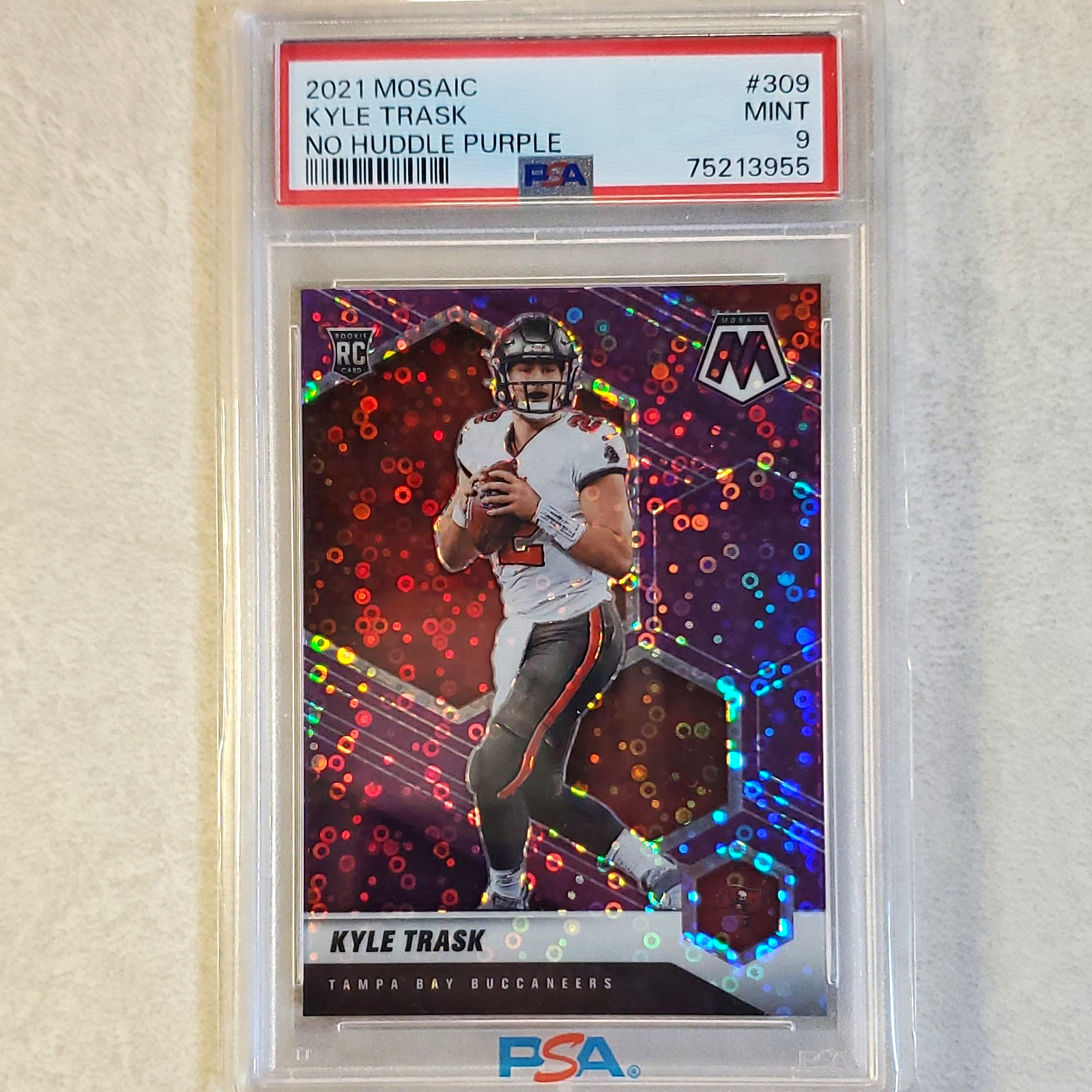 Panini 2021 Mosaic Kyle Trask No Huddle Purple Disco Prizm /50 PSA 9 Rookie RC Panini 2021 Mosaic Kyle Trask No Huddle Purple Disco Prizm /50 PSA 9 Rookie RC