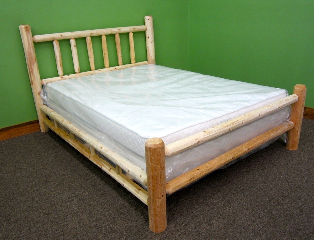 Log Bed ~ Queen ~ Unfinished | Solid Cedar | Double Side Rails | Handmade in USA