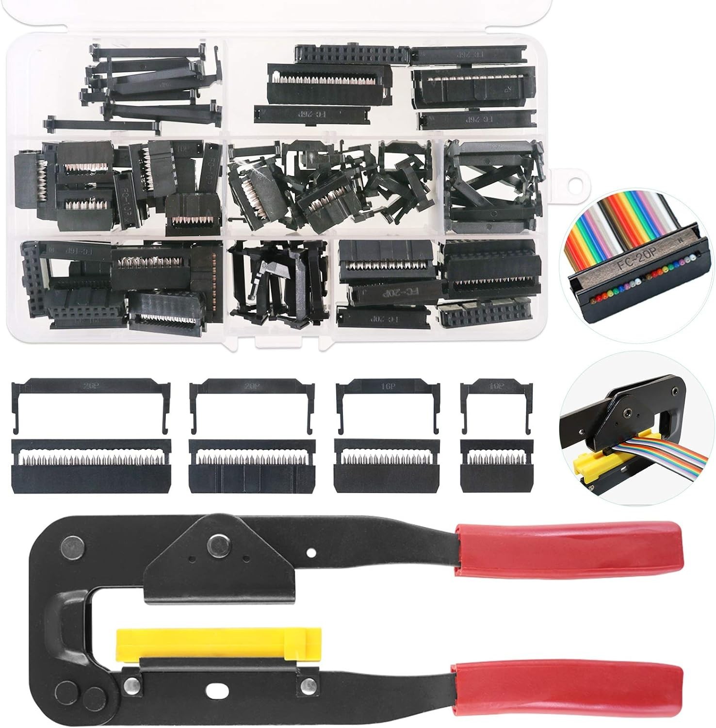 49-Piece IDC Cable Connector Set with Crimp Tool for Flat Ribbon Cables