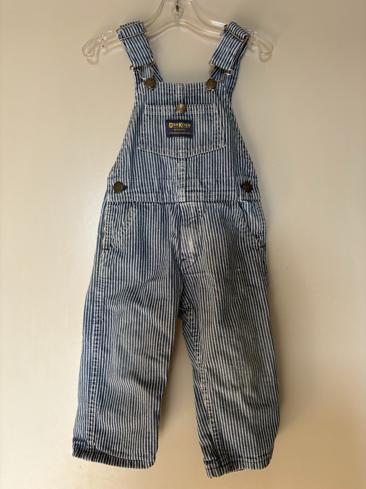 Oshkosh 1980s Vintage Blue Pinstripe Railroad Overalls Size 2T. Made In The USA Oshkosh 1980s Vintage Blue Pinstripe Railroad Overalls Size 2T. Made In The USA