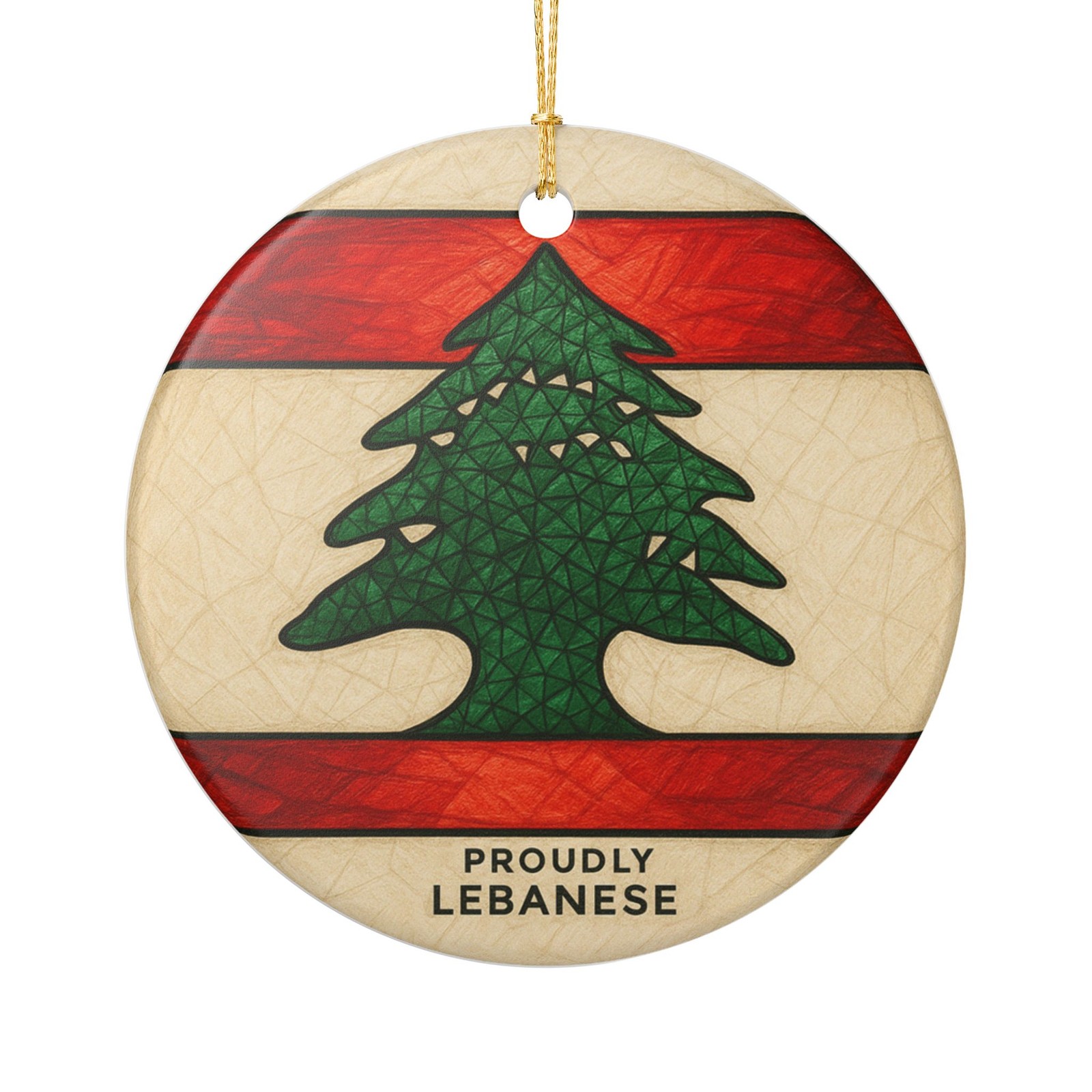 Lebanon Flag Ceramic Christmas Ornament 3 Round Lebanese Cedar Tree Holiday Gift