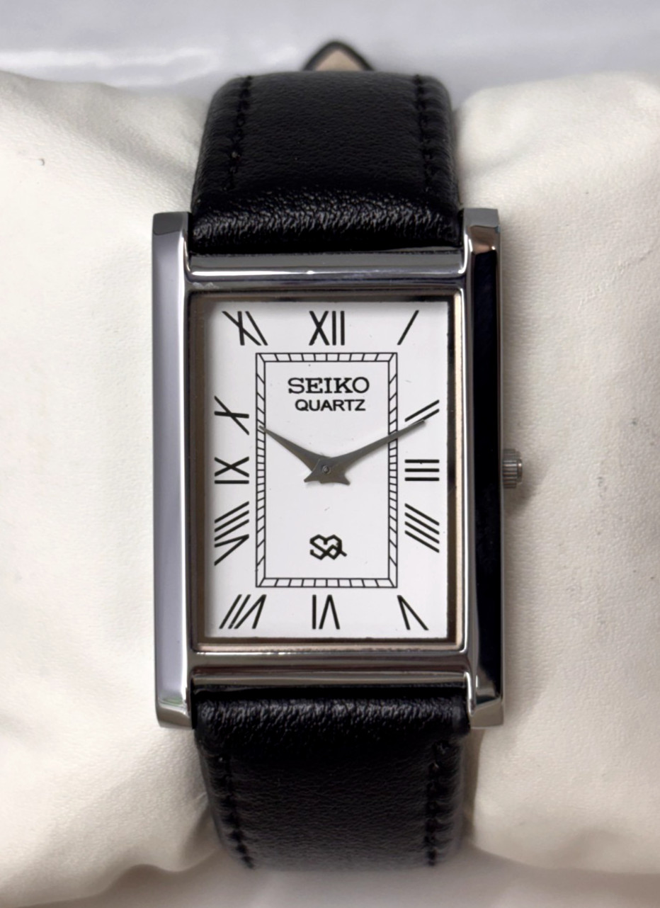 Vintage Refurbished Seiko Slim Tank White Quartz Japan Men\'s Wrist Watch