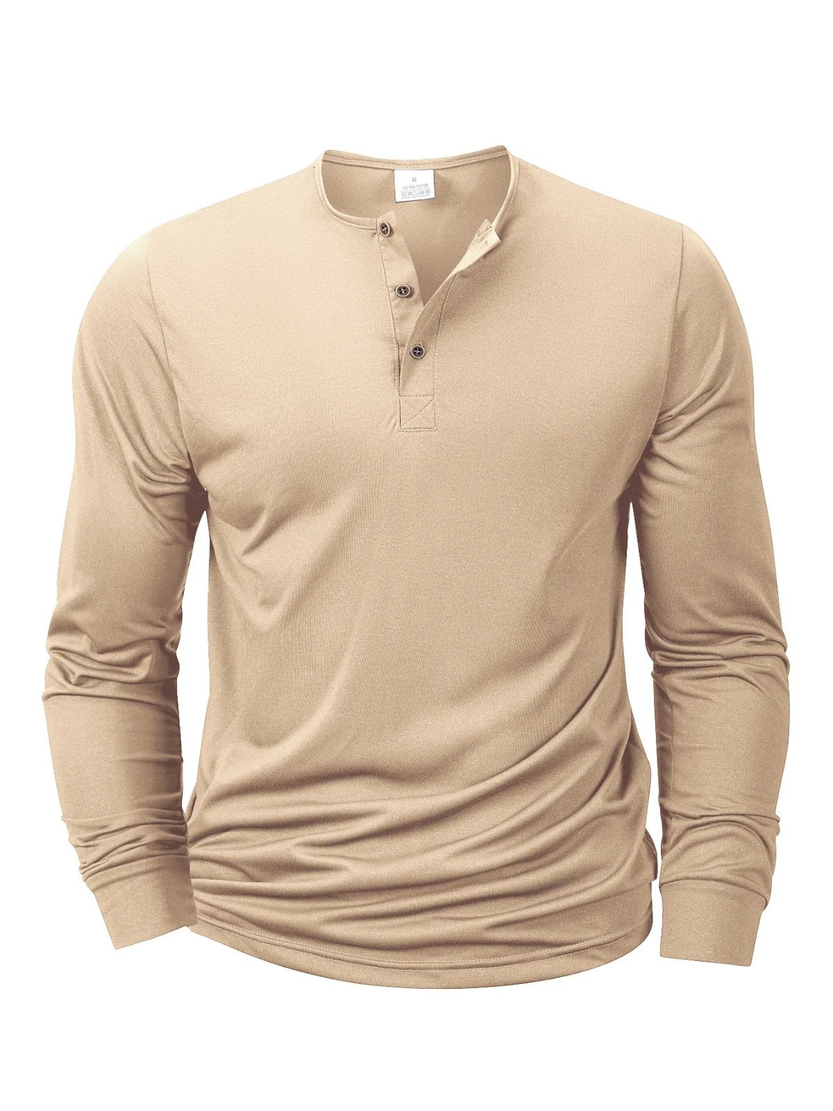 Men\'s Cotton Henley Shirt Long Sleeve Solid Color Casual Tee New