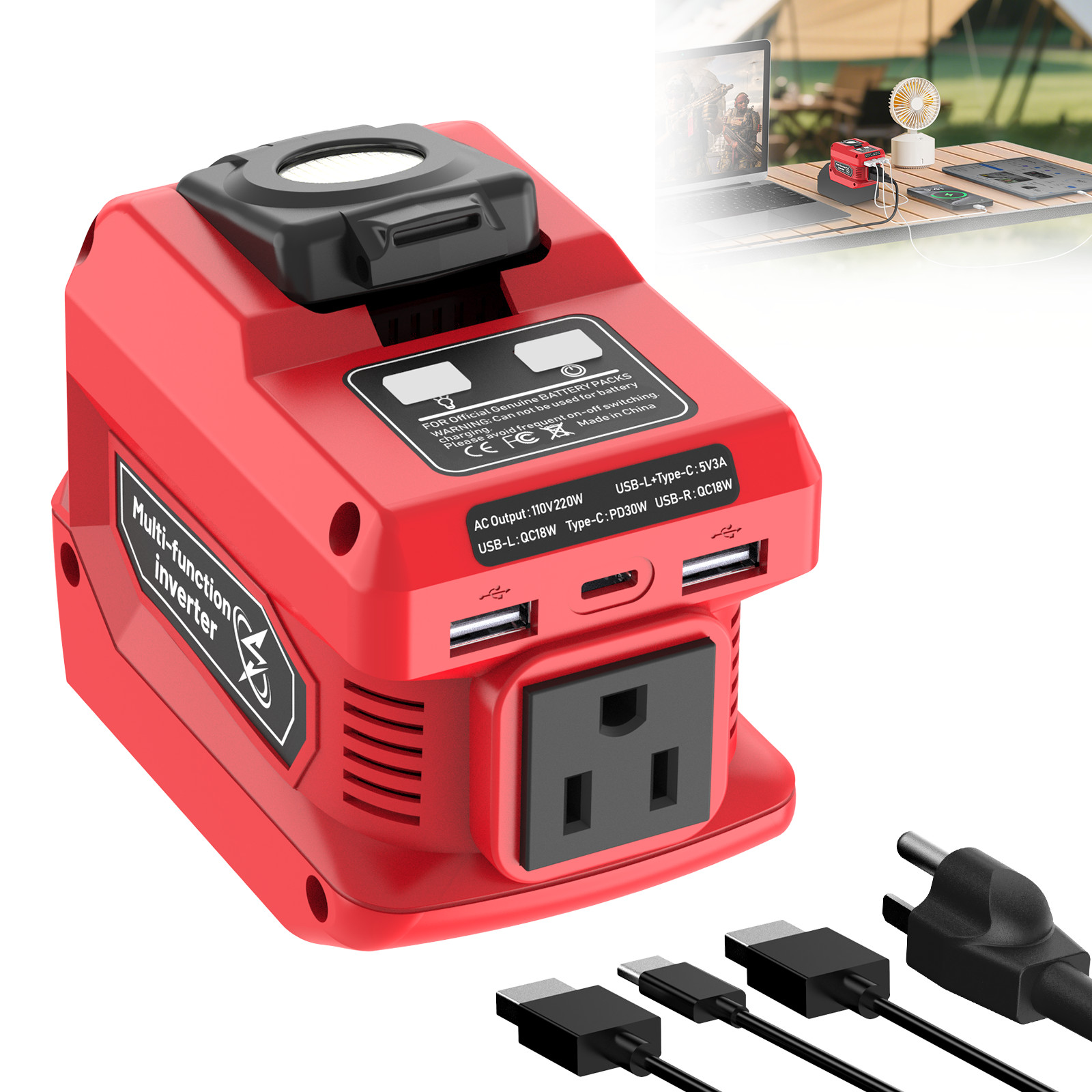 220W Power Inverter for Milwaukee 18V Battery Portable 110V AC Outlet USB-C
