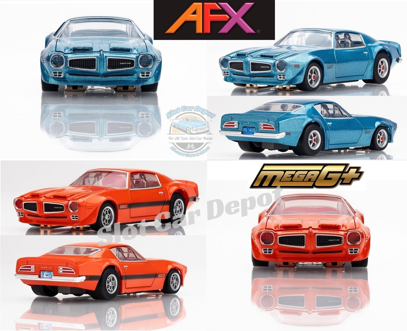 2 New AFX Pontiac Firebird Formula 400\'s HO Slot Car Mega G+ 22123, 22124