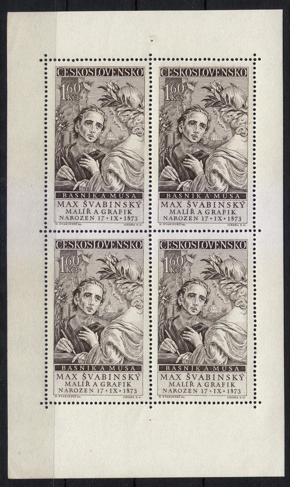 Czechoslovakia MNH 1958 Mi 1092 KLB Sc 877 Max Svabinsky, artist and engraver **