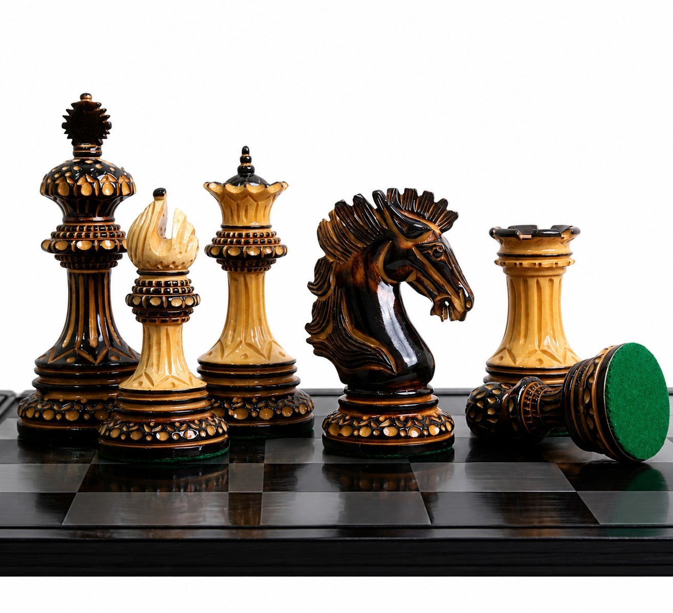 Alexandria Luxury Staunton Burnt Carving Chess Set- Chess Pieces Only 