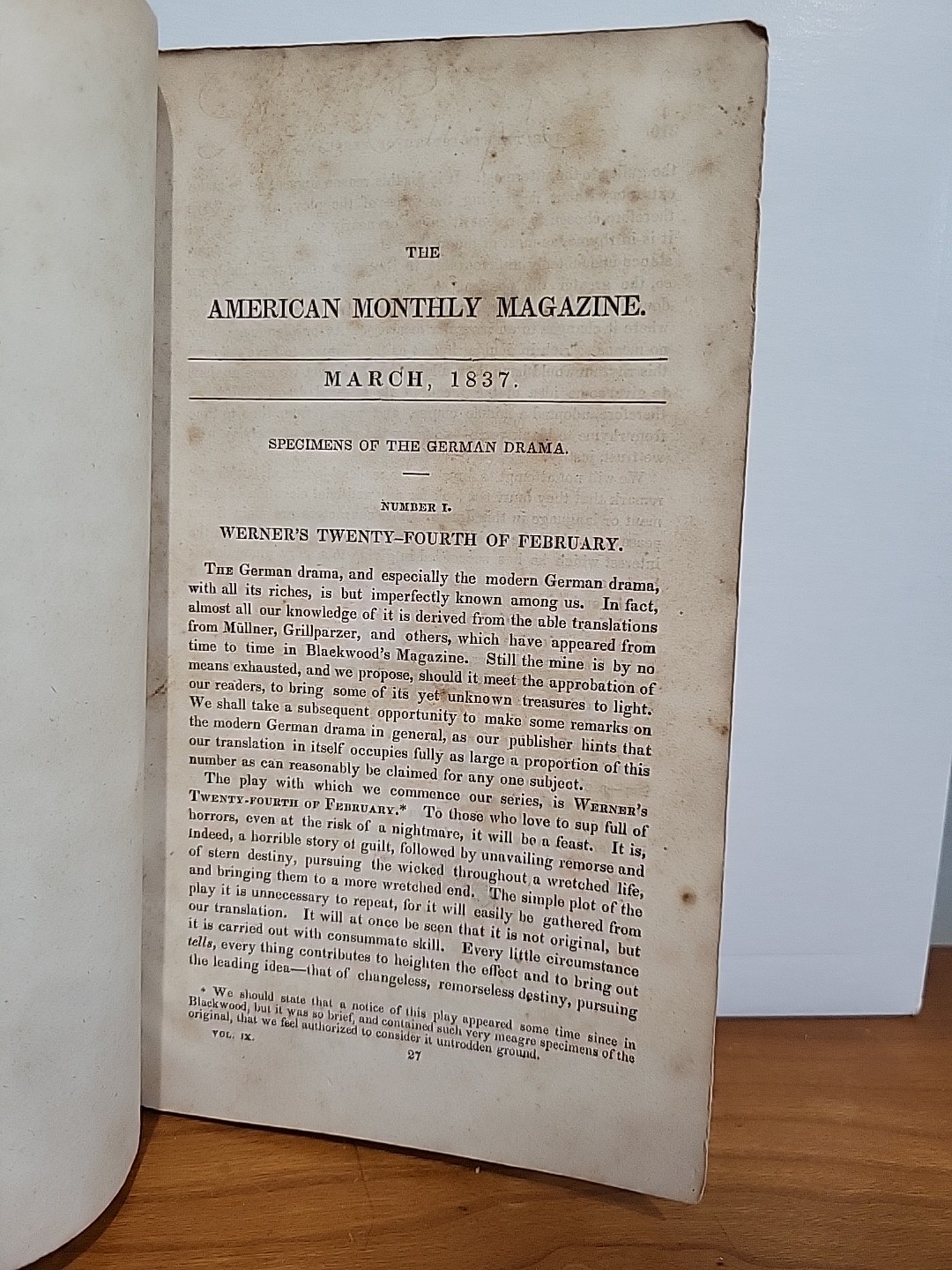 Antique 1837 American Monthly Magazine - German Drama - Werner - Sigourney Antique 1837 American Monthly Magazine - German Drama - Werner - Sigourney