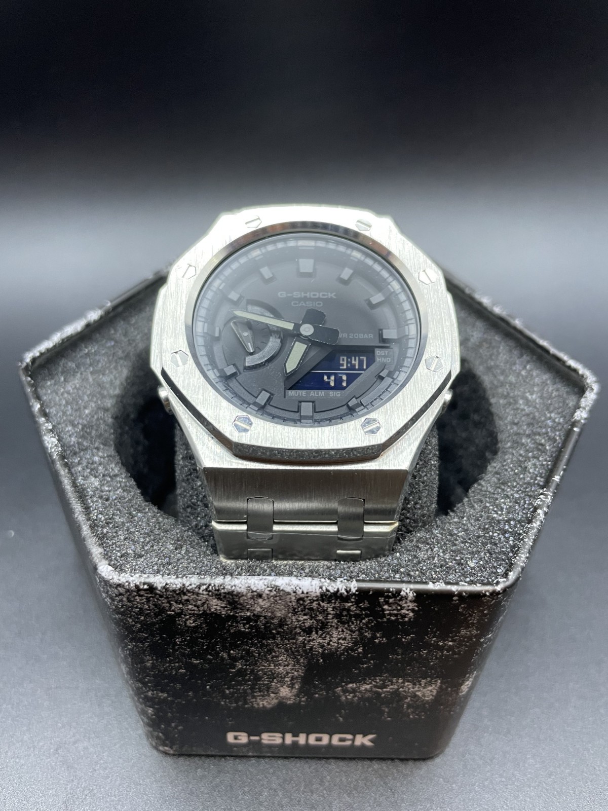 New Casio G-Shock GA2100 Casioak Stainless Steel Black Silver Custom Mod