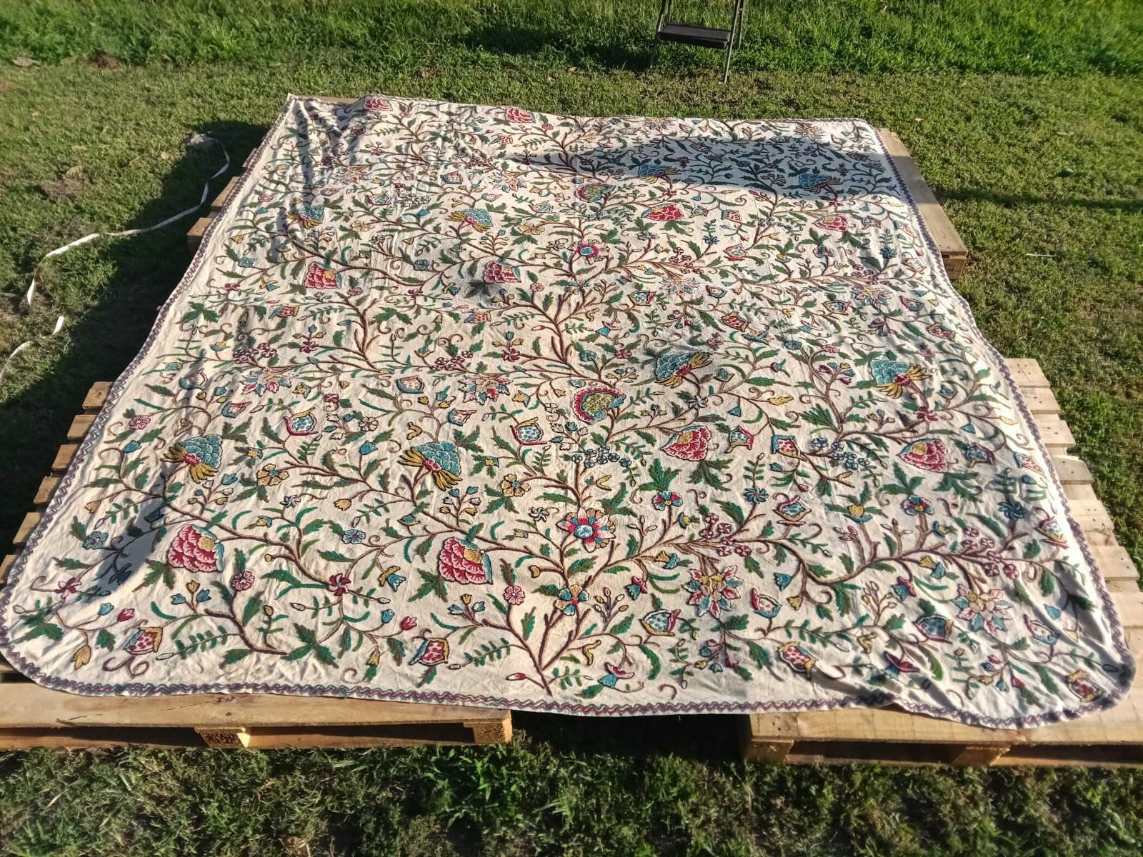 Vintage Kashmiri Crewel Bedspread King102x110 Hand Embroidered Wool Tree of Life Vintage Kashmiri Crewel Bedspread King102x110 Hand Embroidered Wool Tree of Life