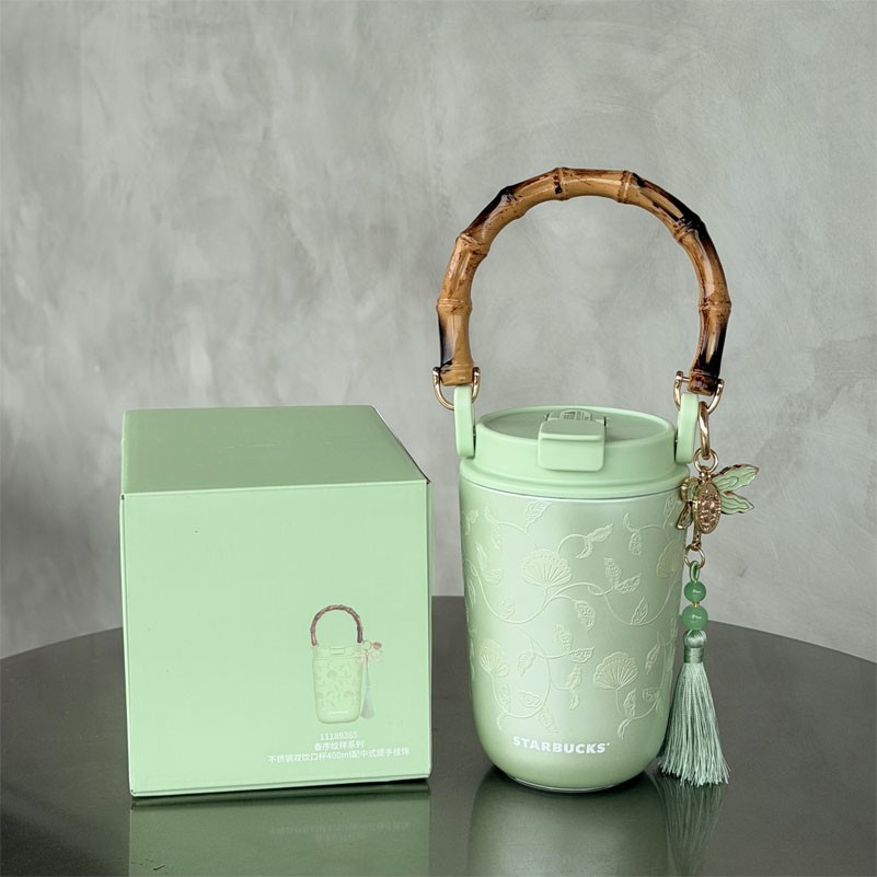 New Starbucks China 2026 Spring 13oz Stainless Steel Tumbler with Bamboo Handle New Starbucks China 2026 Spring 13oz Stainless Steel Tumbler with Bamboo Handle