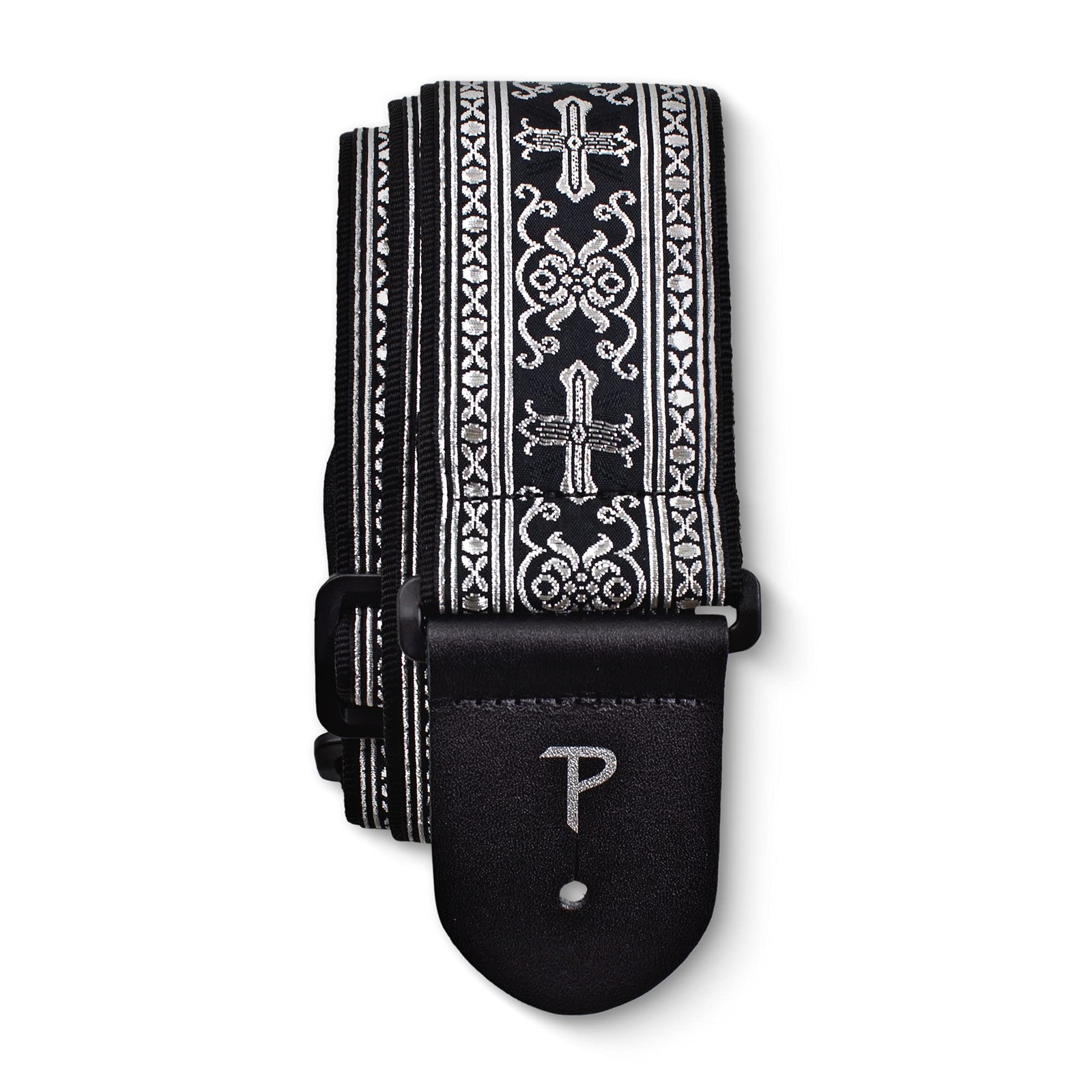 Perri\'s Leathers Jacquard Guitar Strap - Silver Cross Design, Adjustable Perri\'s Leathers Jacquard Guitar Strap - Silver Cross Design, Adjustable
