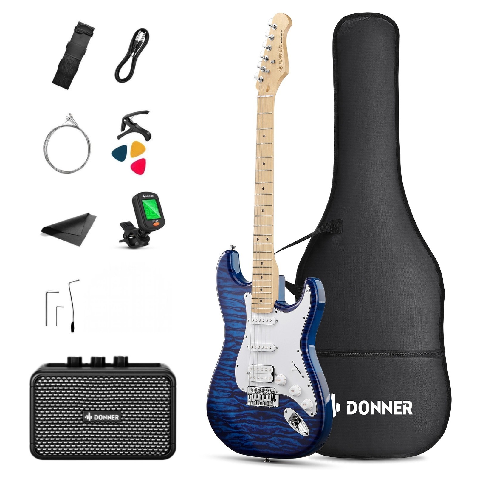 Donner DST-95 Electric Guitar Kit With Amp Solid Body Full Size | Indigo Blue Donner DST-95 Electric Guitar Kit With Amp Solid Body Full Size | Indigo Blue