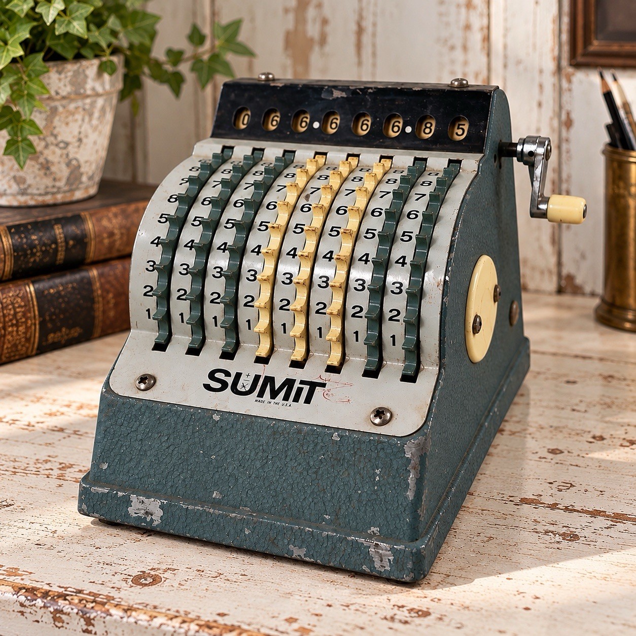 Vintage 1950s SUMIT Mechanical Adding Machine Calculator Pearl Engineering USA
