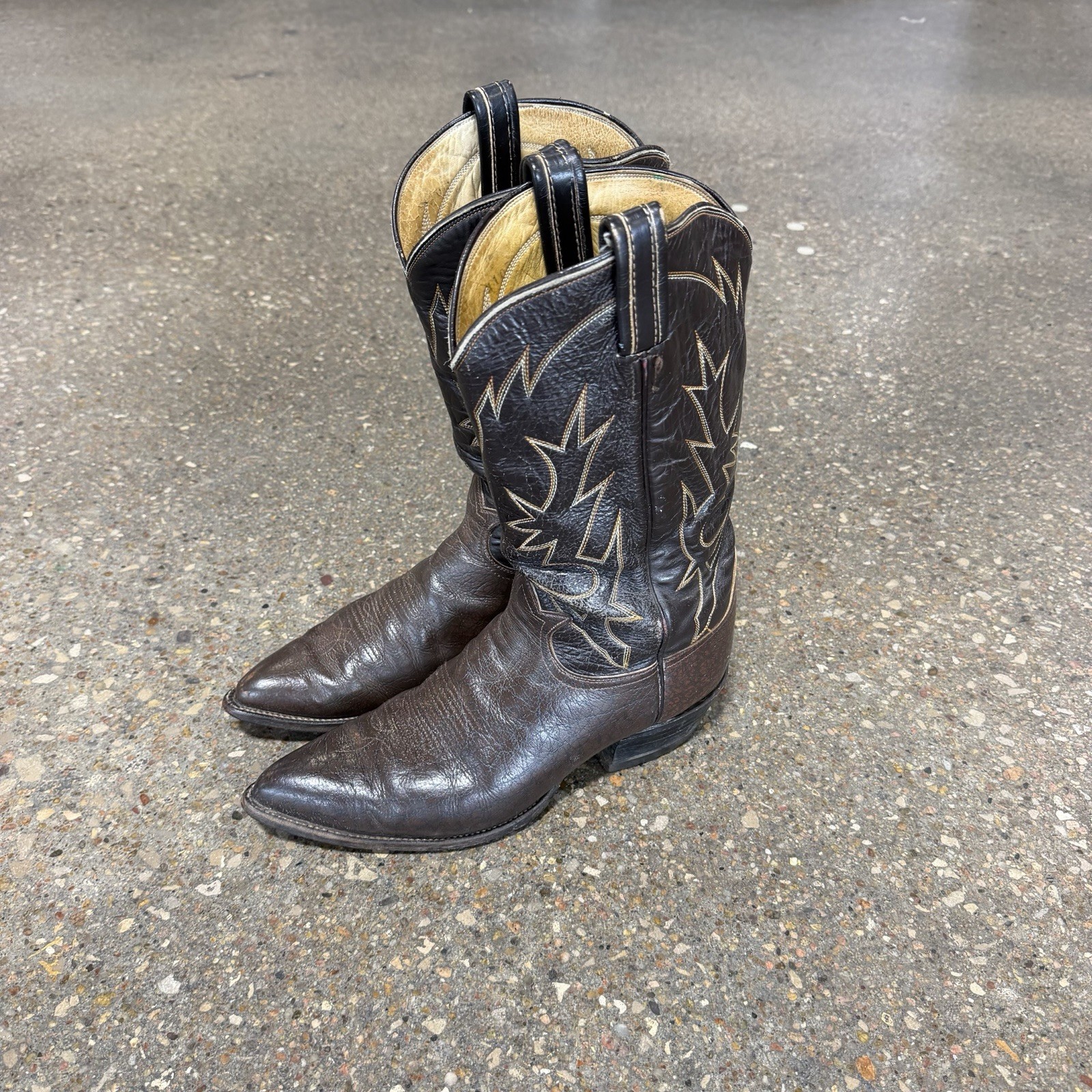 Vintage Tony Lama Boots Mens Exotic Leather Brown Black Label Made In USA 10 D Vintage Tony Lama Boots Mens Exotic Leather Brown Black Label Made In USA 10 D