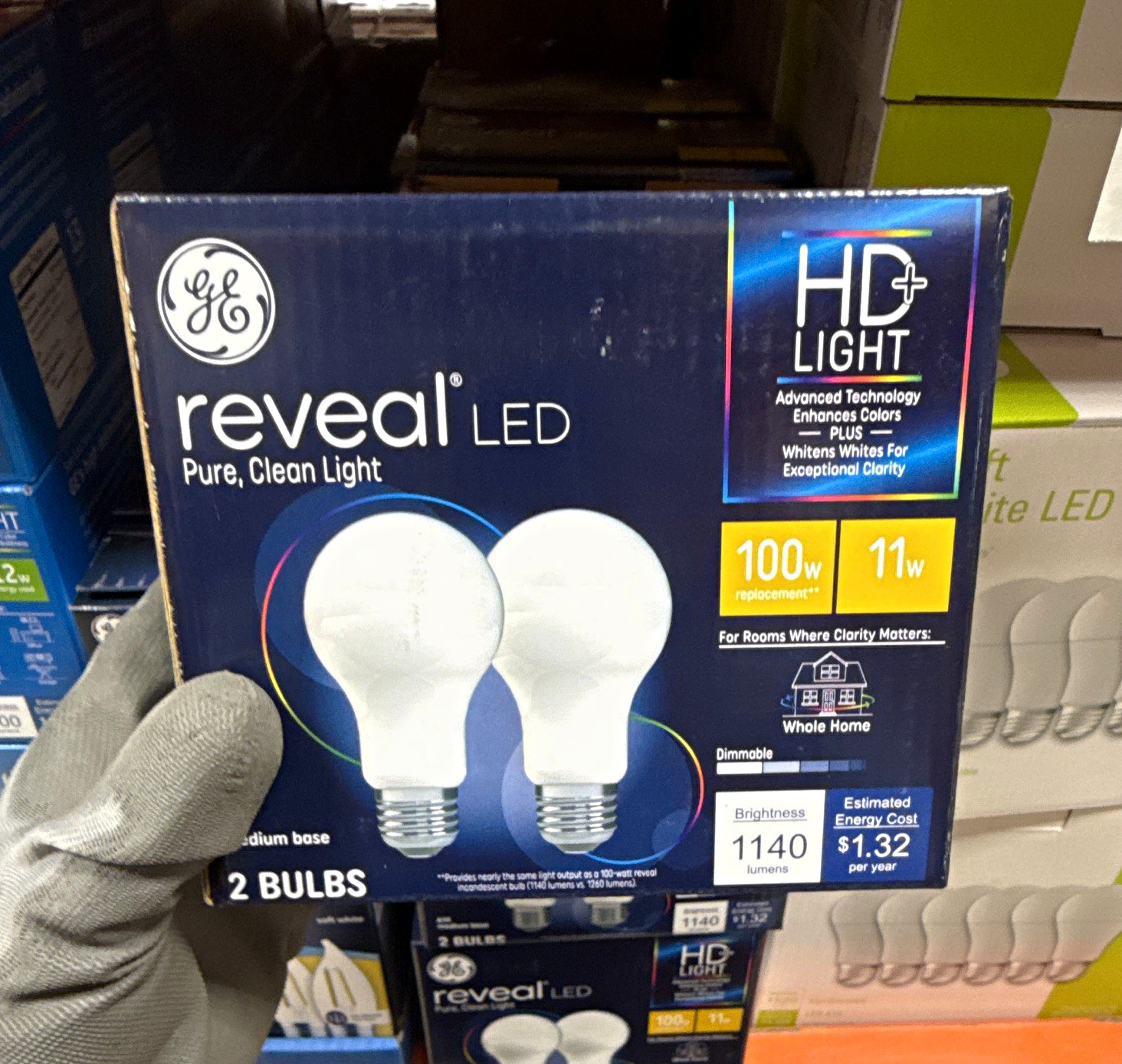 GE Reveal HD+ LED A19 11W 1140 lm Dimmable Medium Base Light Bulbs 10pk