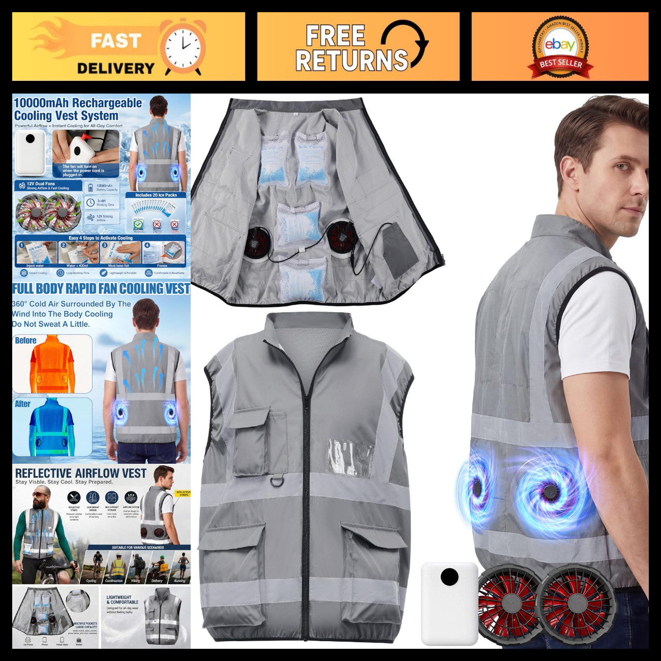 Cooling Vest Jacket with 2 Fans - Portable Air Conditioner for Men & Women