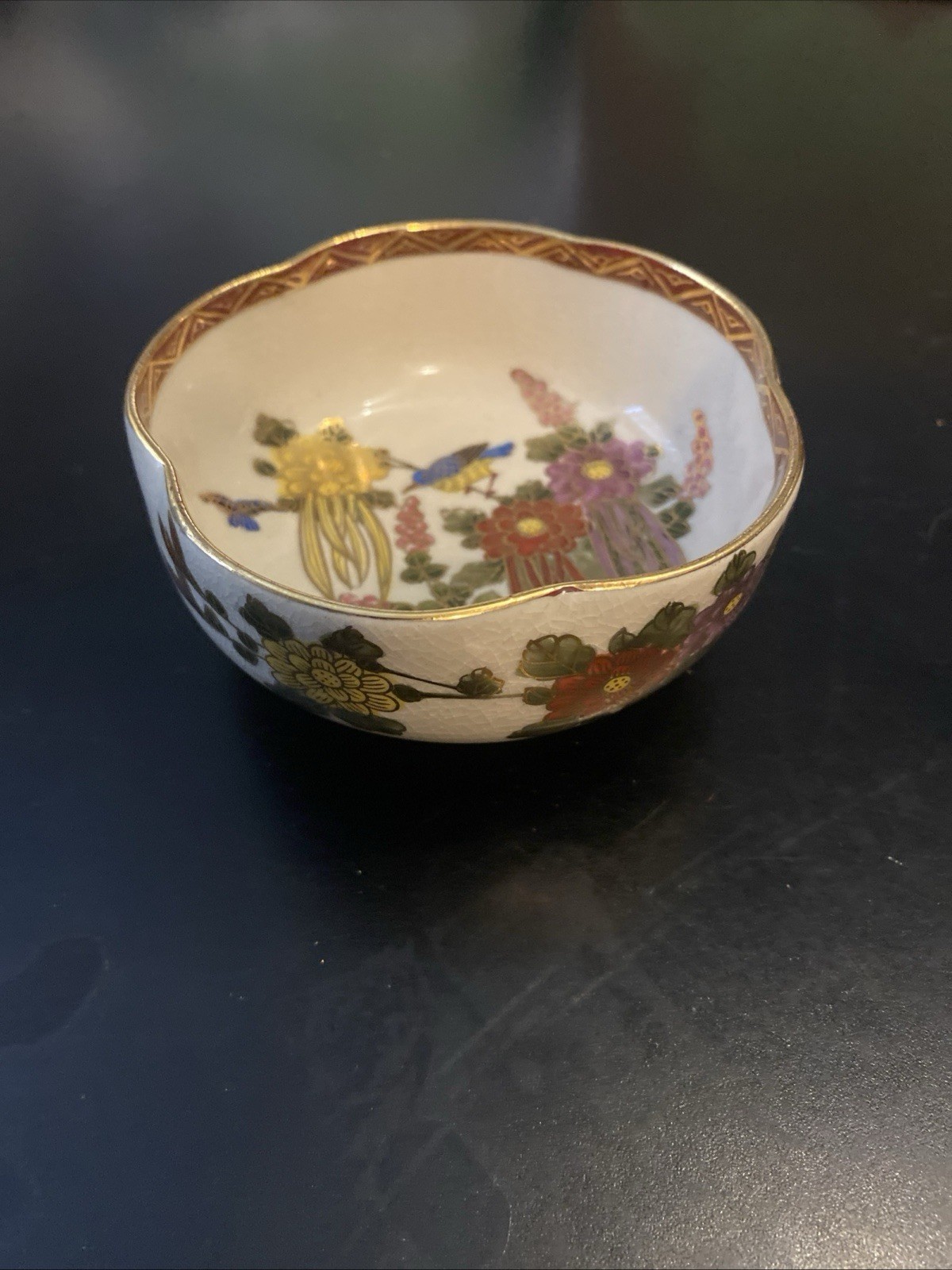 Antique Japanese Satsuma Scalloped Bowl Signed Shuzan Meiji Period Vintage Japan