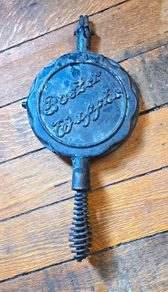 RARE Antique Buster Brown Cast Iron Waffle Iron Both Paddles 1906 Pat AndersenCo