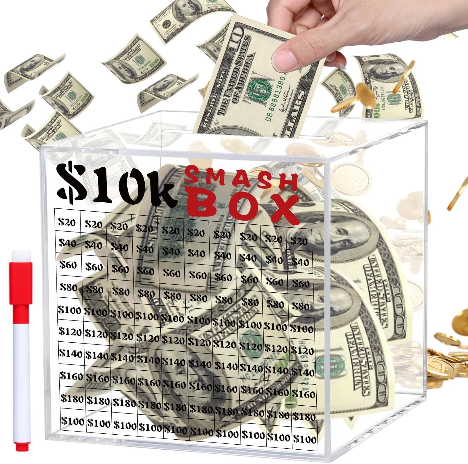 10k Smash Box for Money, Unbreakable Piggy Bank for Adults Save $10,000 Money... 10k Smash Box for Money, Unbreakable Piggy Bank for Adults Save $10,000 Money...