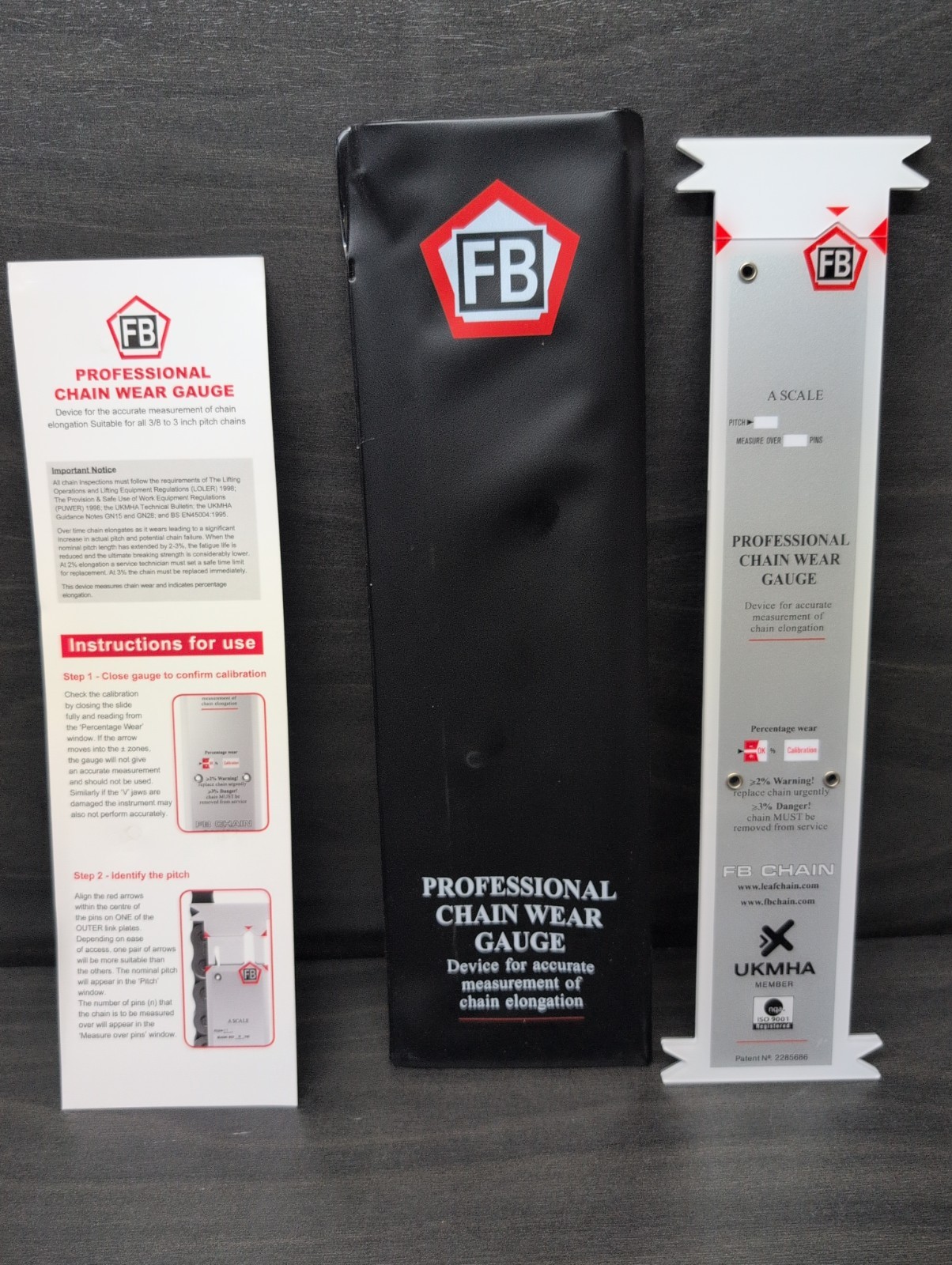FB Professional Forklift Chain Wear Gauge A-Scale/B-Scale w/Sleeve &Insert Leaf FB Professional Forklift Chain Wear Gauge A-Scale/B-Scale w/Sleeve &Insert Leaf